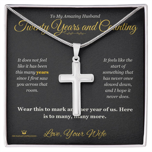 Twenty Years and Counting - Artisan Cross Necklace for Husband - personalized keepsake gift from SKH Radiant Expressions