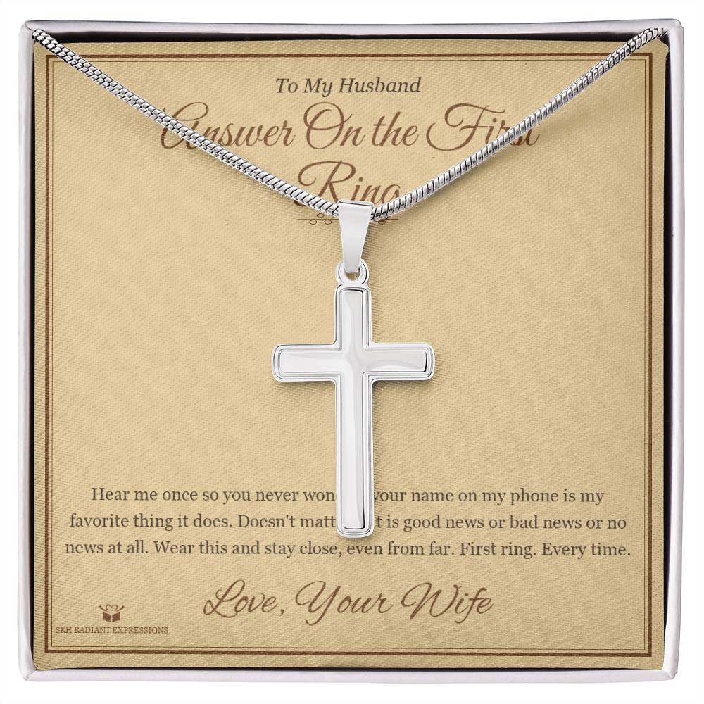 Answer On the First Ring - Artisan Cross Necklace for Husband