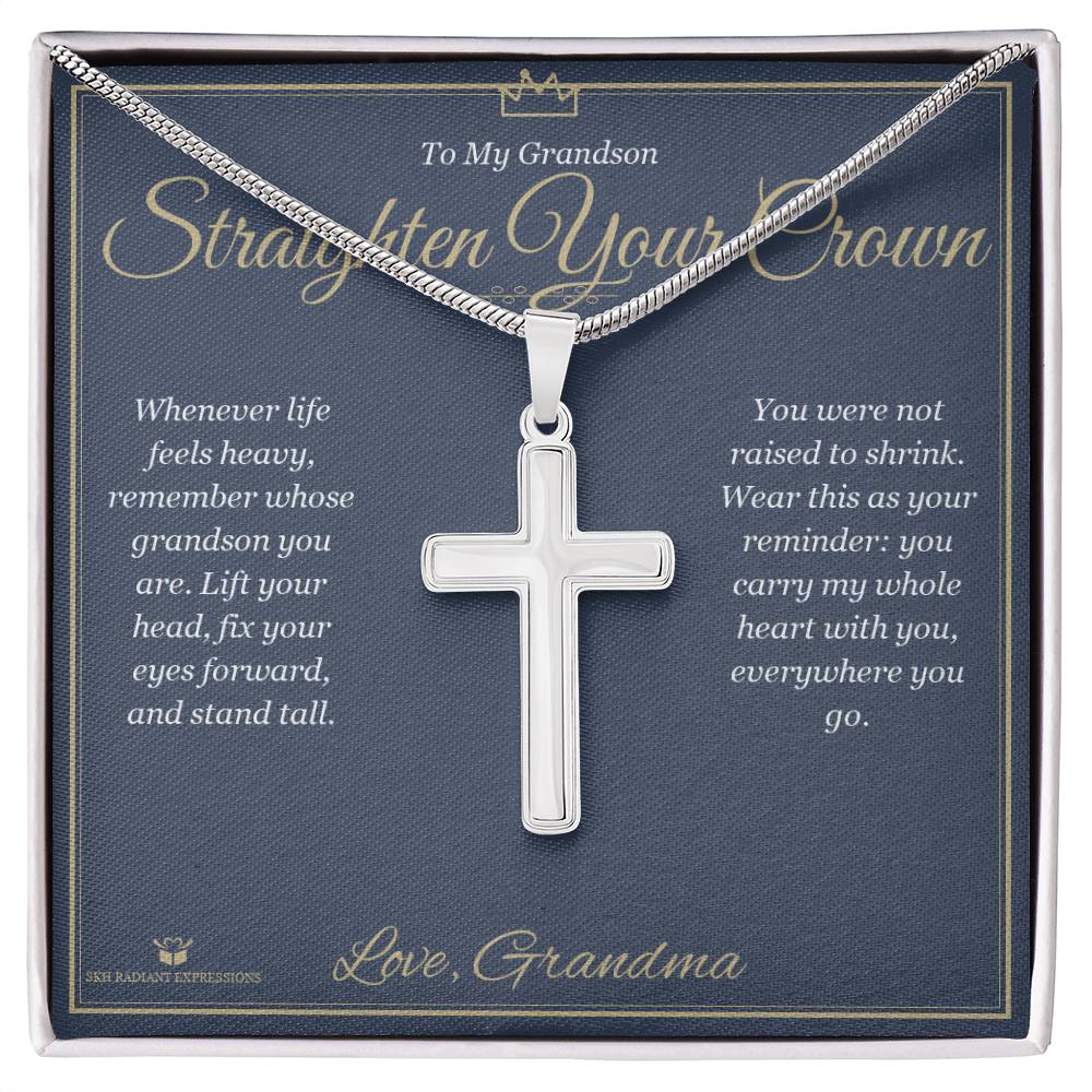 Straighten Your Crown - Artisan Cross Necklace for Grandson