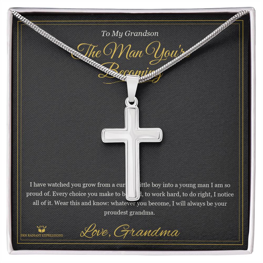 The Man You're Becoming - Artisan Cross Necklace for Grandson