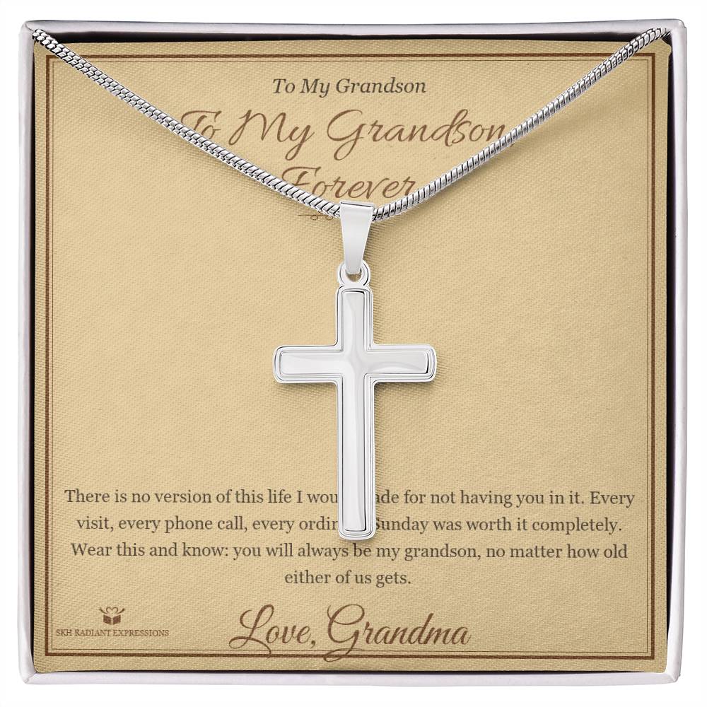 To My Grandson, Forever - Artisan Cross Necklace for Grandson