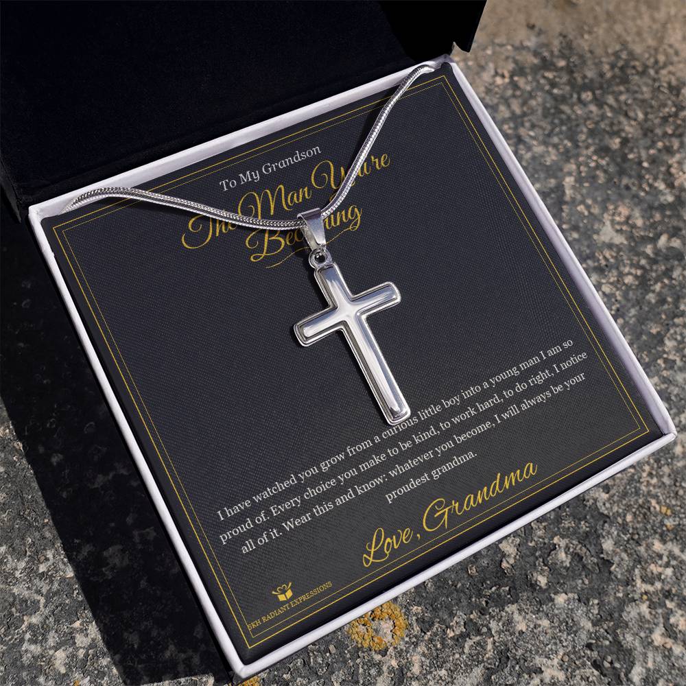 The Man You're Becoming - Artisan Cross Necklace for Grandson