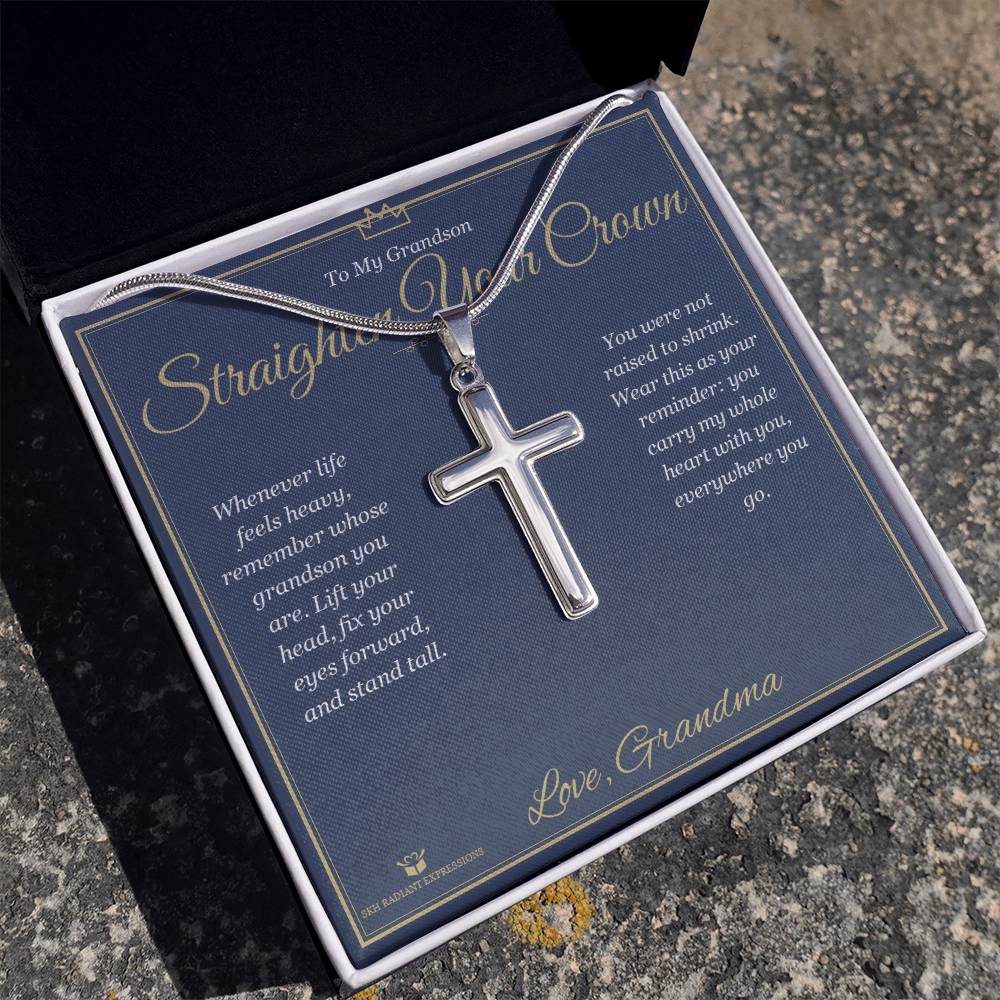 Straighten Your Crown - Artisan Cross Necklace for Grandson