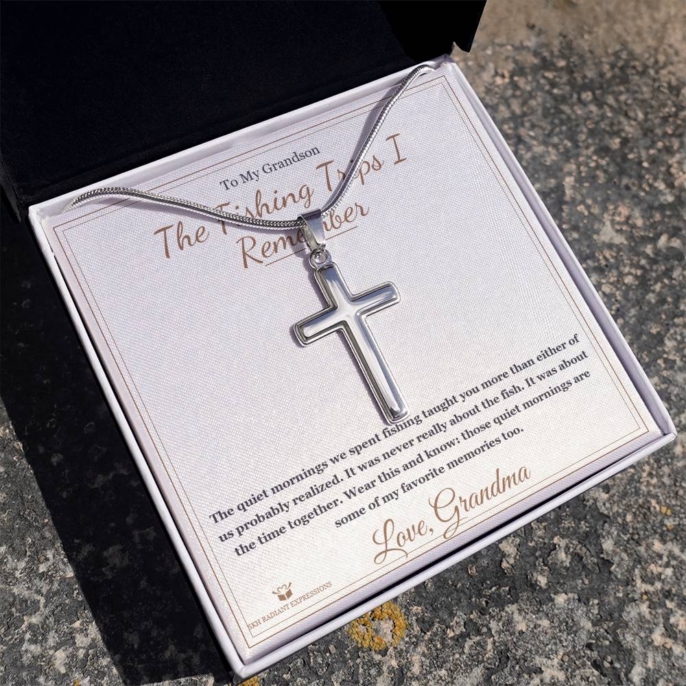 The Fishing Trips I Remember - Artisan Cross Necklace for Grandson