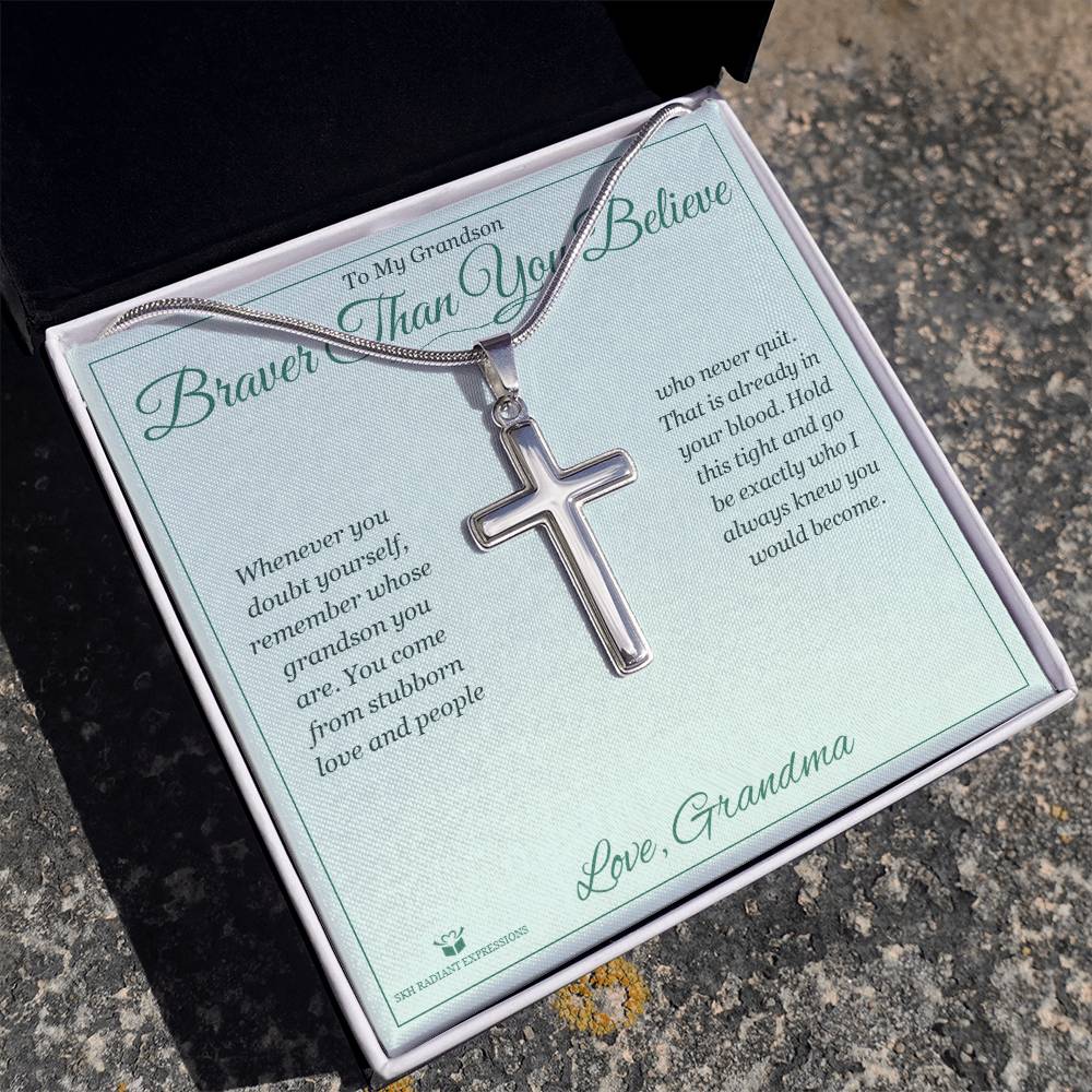 Braver Than You Believe - Artisan Cross Necklace for Grandson