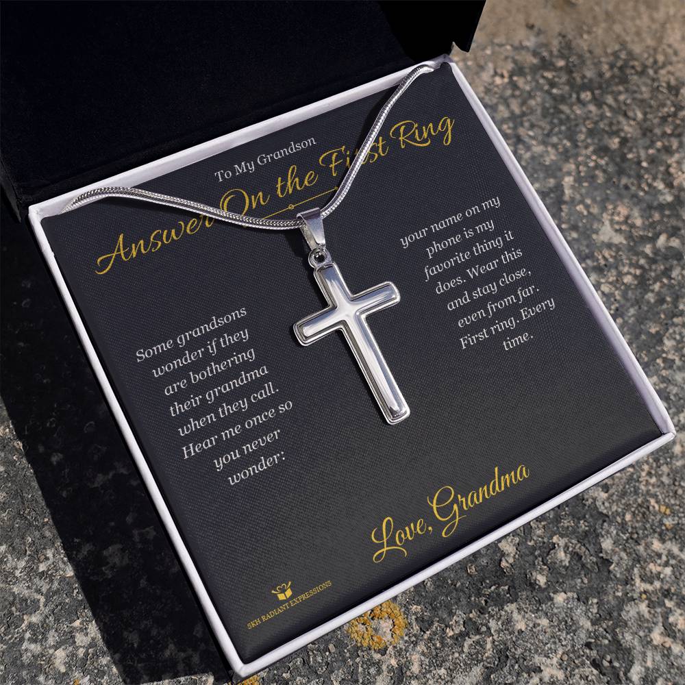Answer On the First Ring - Artisan Cross Necklace for Grandson