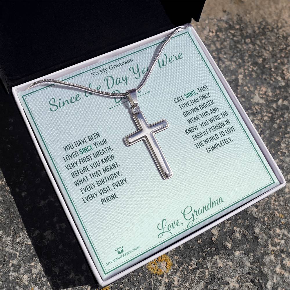 Since the Day You Were Born - Artisan Cross Necklace for Grandson