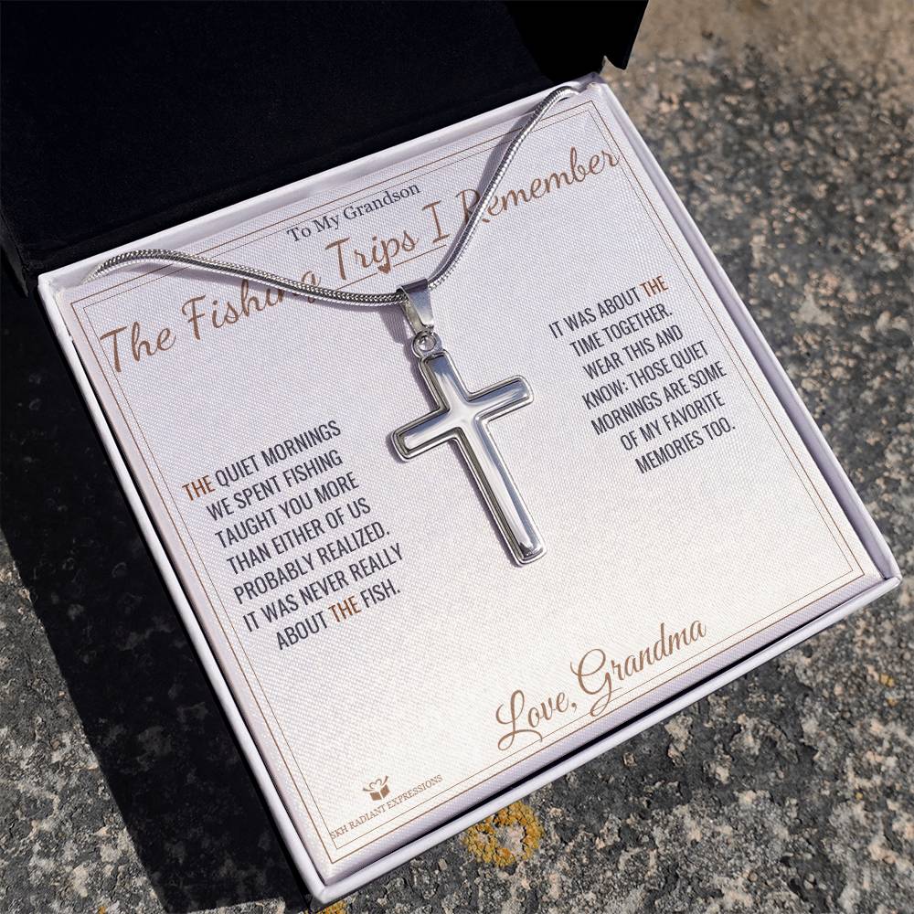 The Fishing Trips I Remember - Artisan Cross Necklace for Grandson