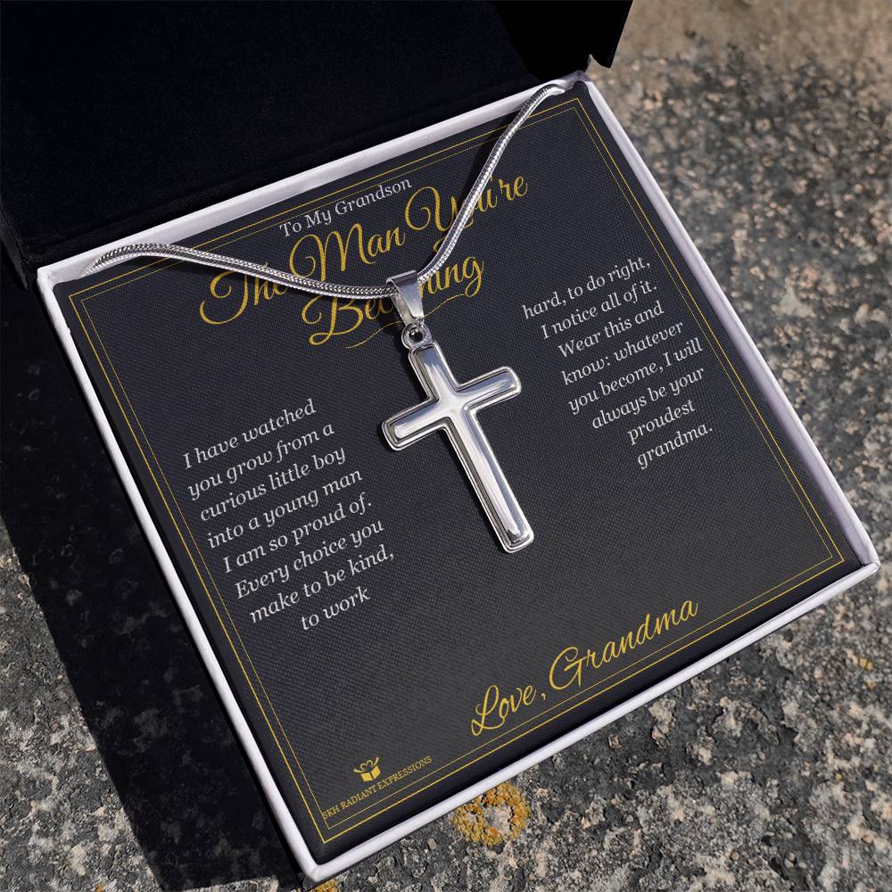 The Man You're Becoming - Artisan Cross Necklace for Grandson