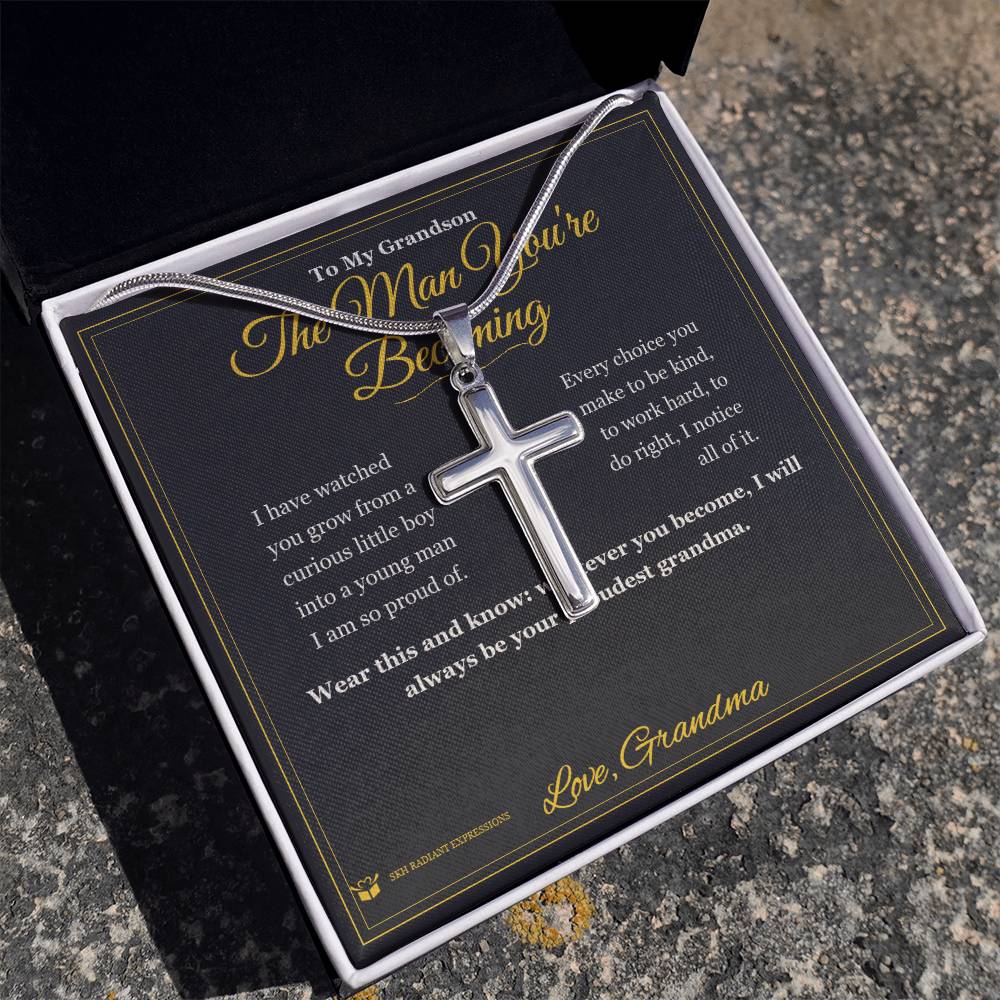 The Man You're Becoming - Artisan Cross Necklace for Grandson