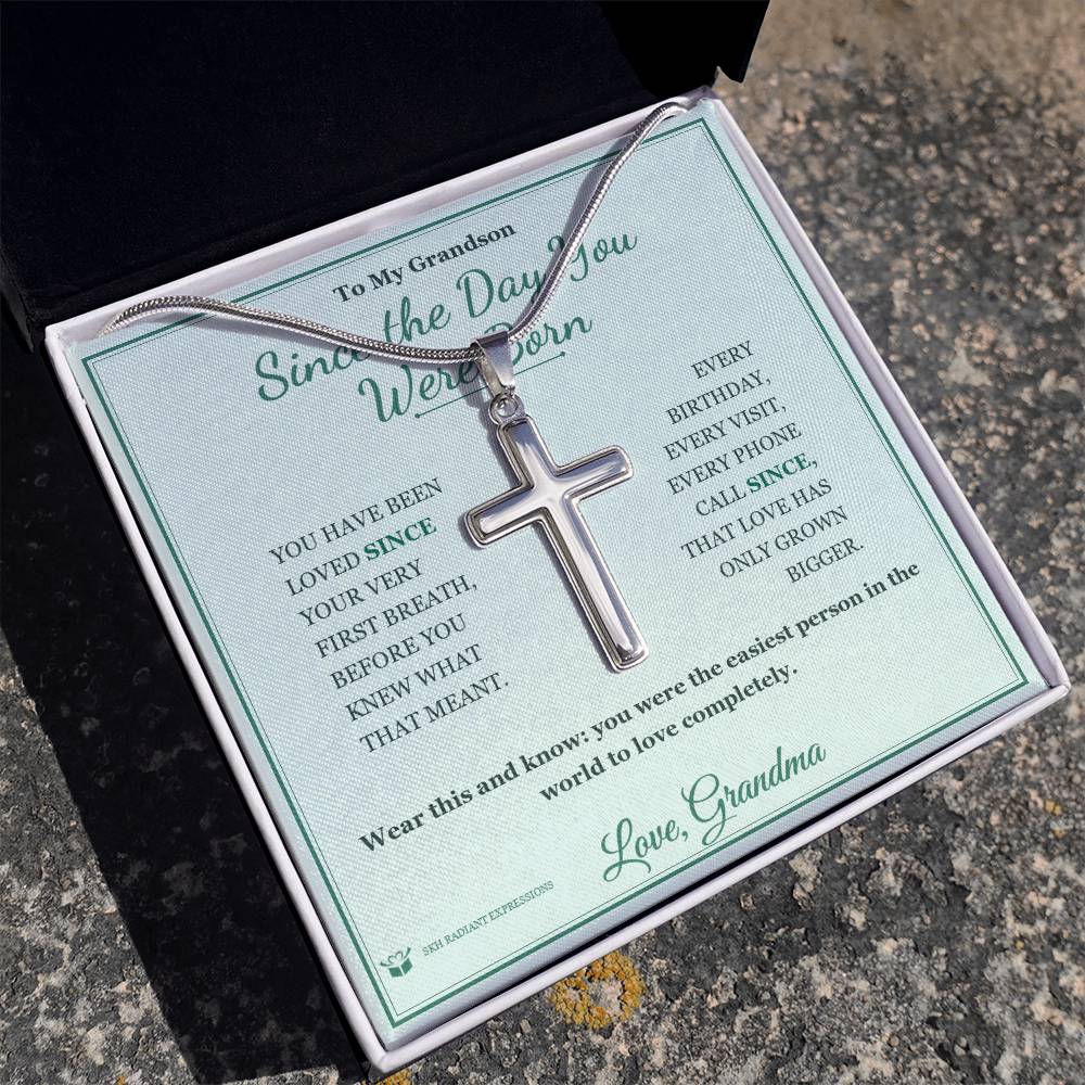 Since the Day You Were Born - Artisan Cross Necklace for Grandson