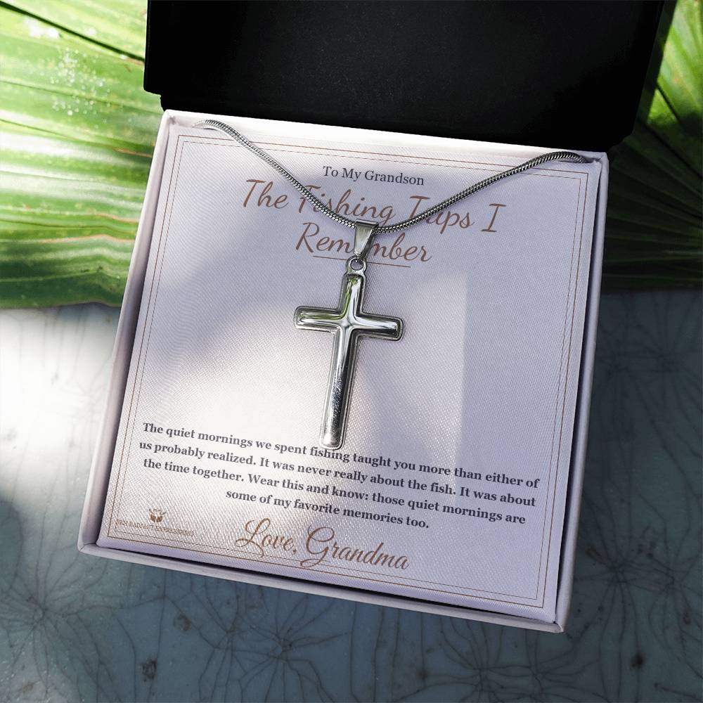 The Fishing Trips I Remember - Artisan Cross Necklace for Grandson