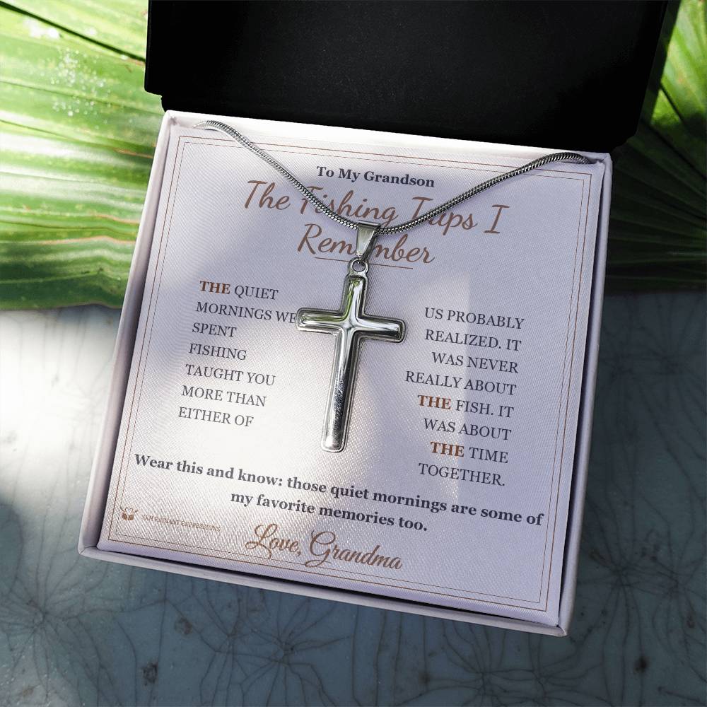 The Fishing Trips I Remember - Artisan Cross Necklace for Grandson