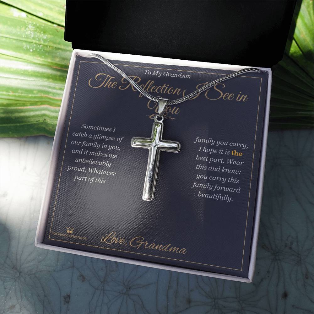 The Reflection I See in You - Artisan Cross Necklace for Grandson - personalized keepsake gift from SKH Radiant Expressions