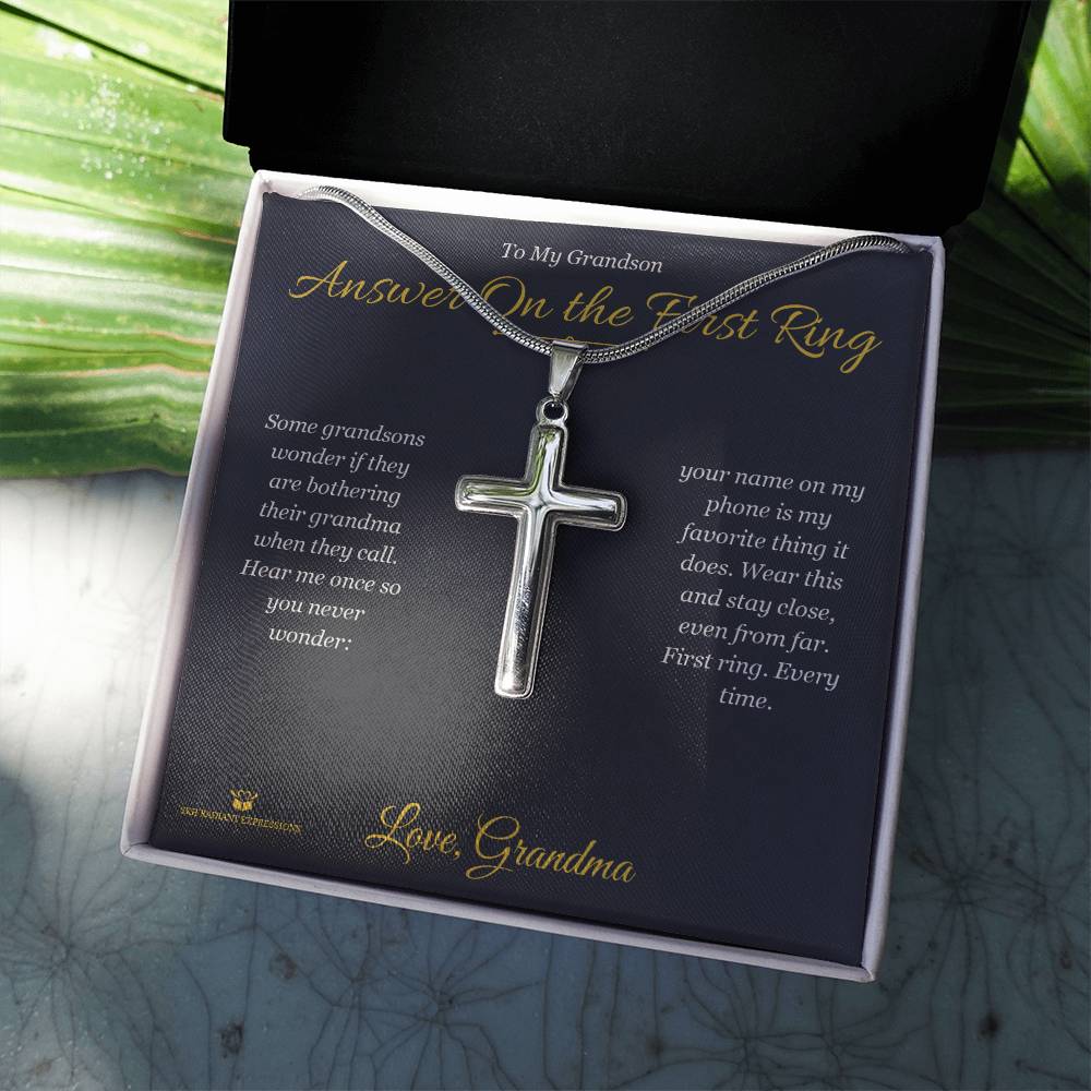 Answer On the First Ring - Artisan Cross Necklace for Grandson