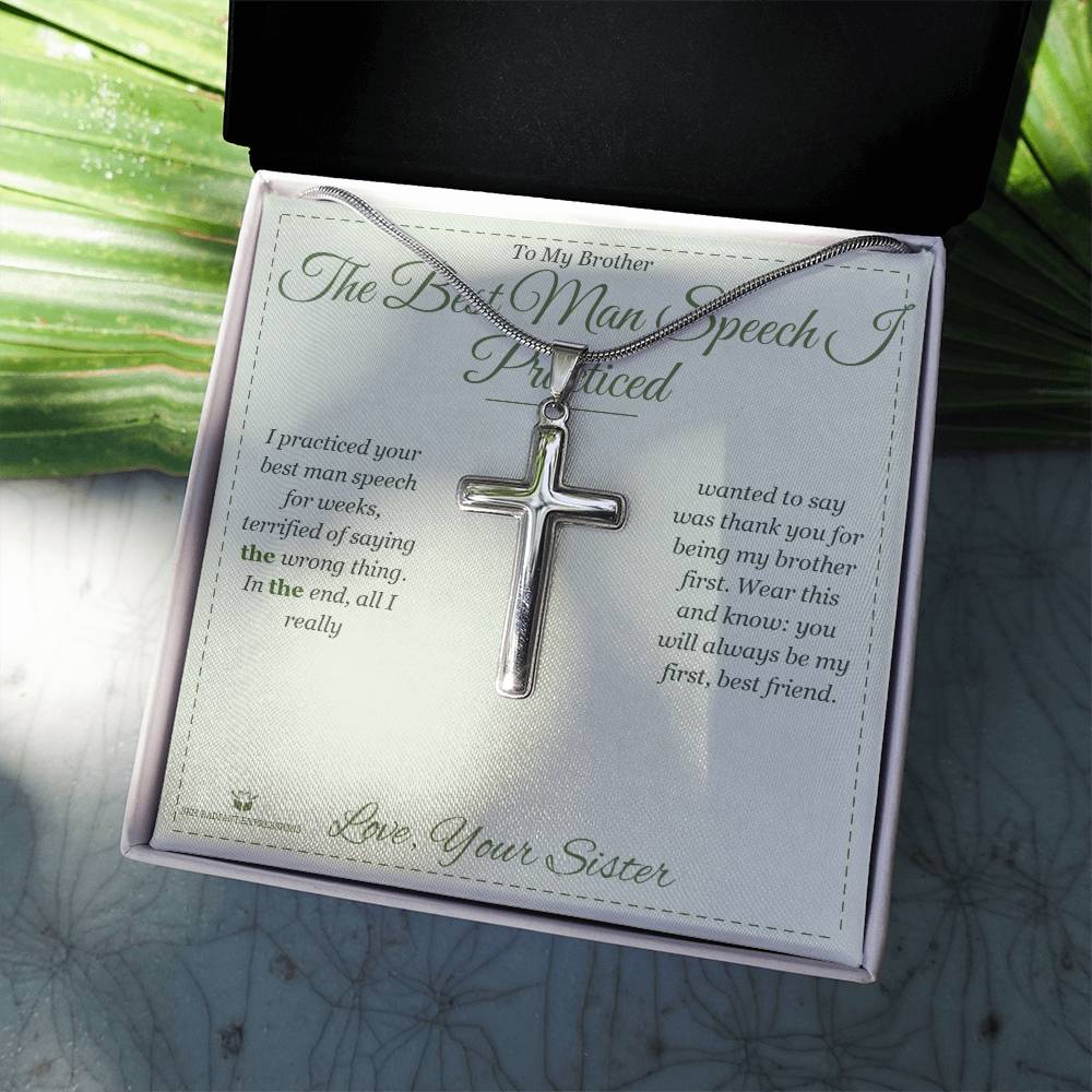 The Best Man Speech I Practiced - Artisan Cross Necklace for Brother - personalized keepsake gift from SKH Radiant Expressions
