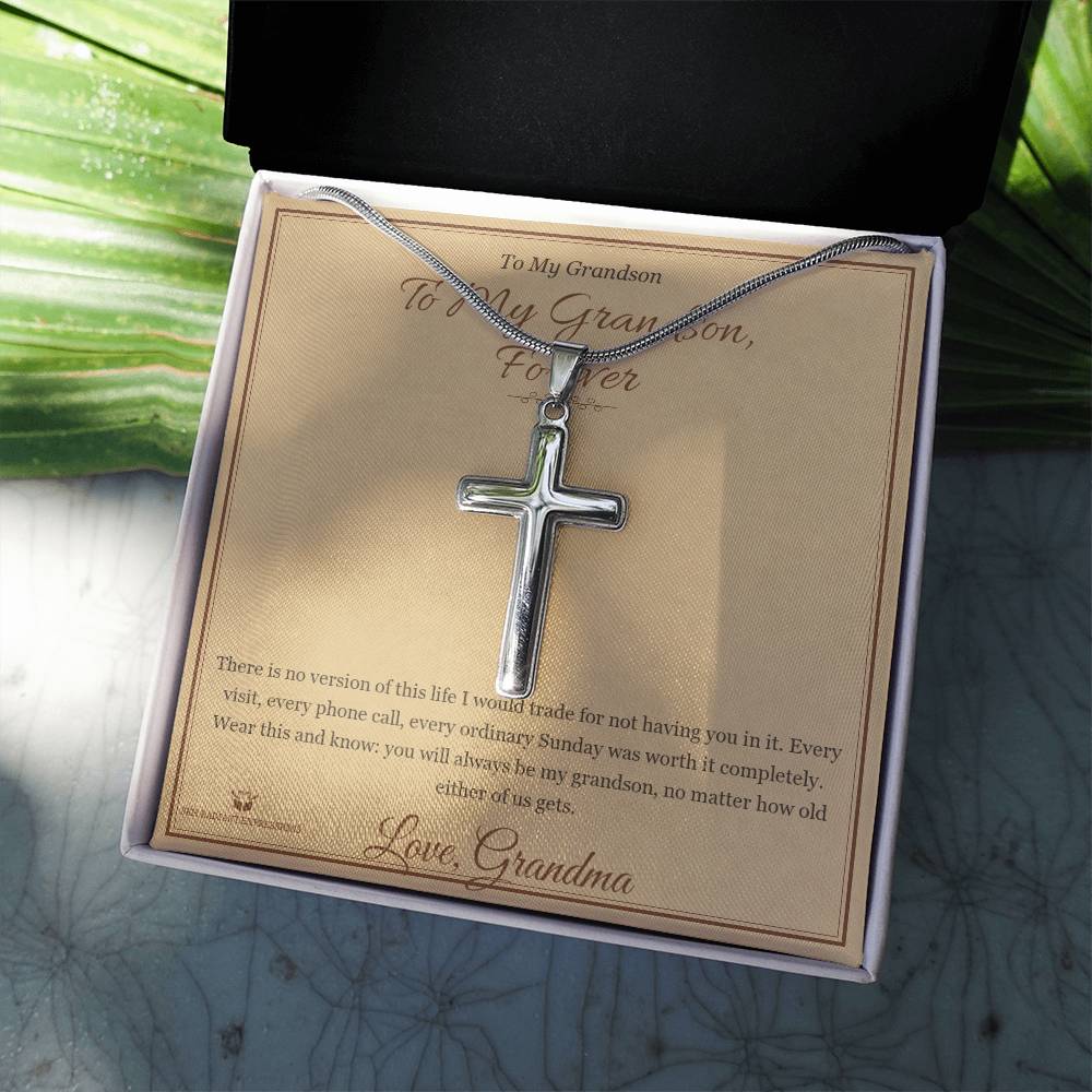 To My Grandson, Forever - Artisan Cross Necklace for Grandson