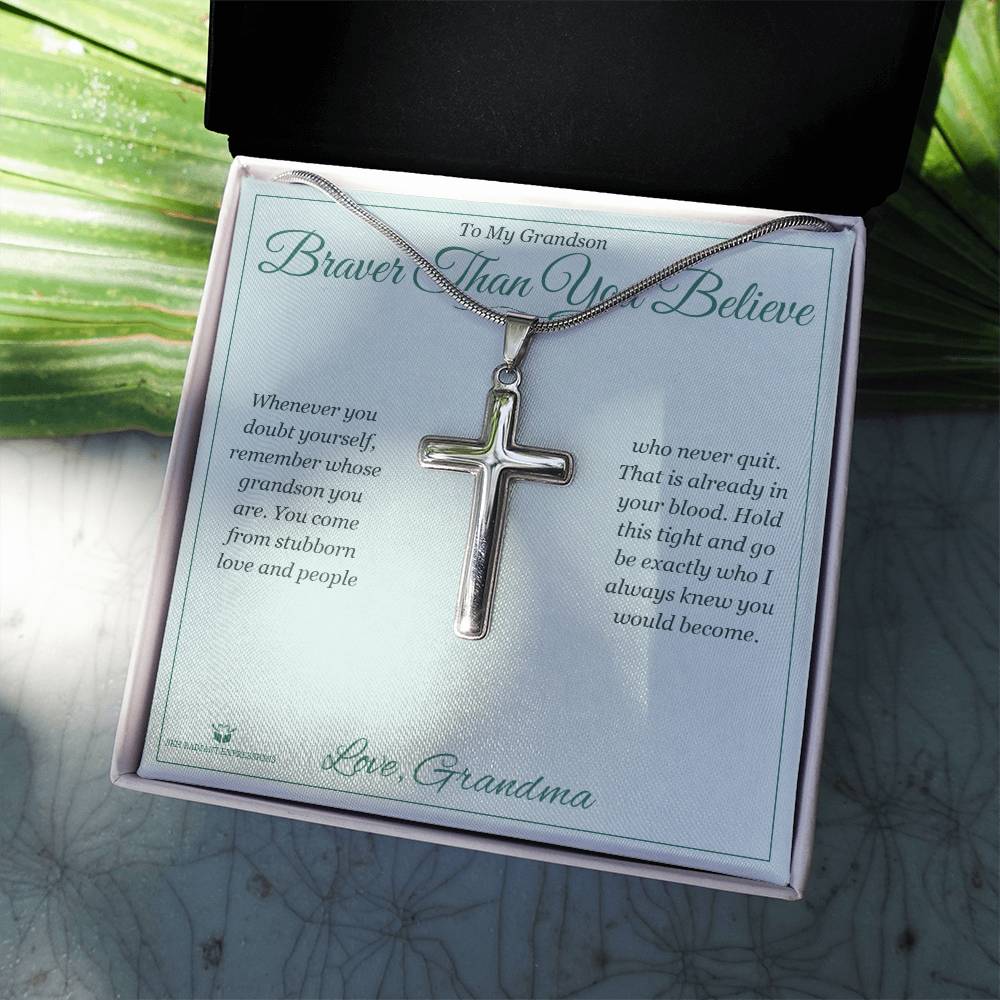 Braver Than You Believe - Artisan Cross Necklace for Grandson