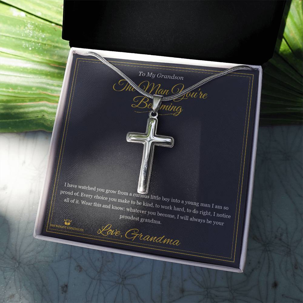 The Man You're Becoming - Artisan Cross Necklace for Grandson