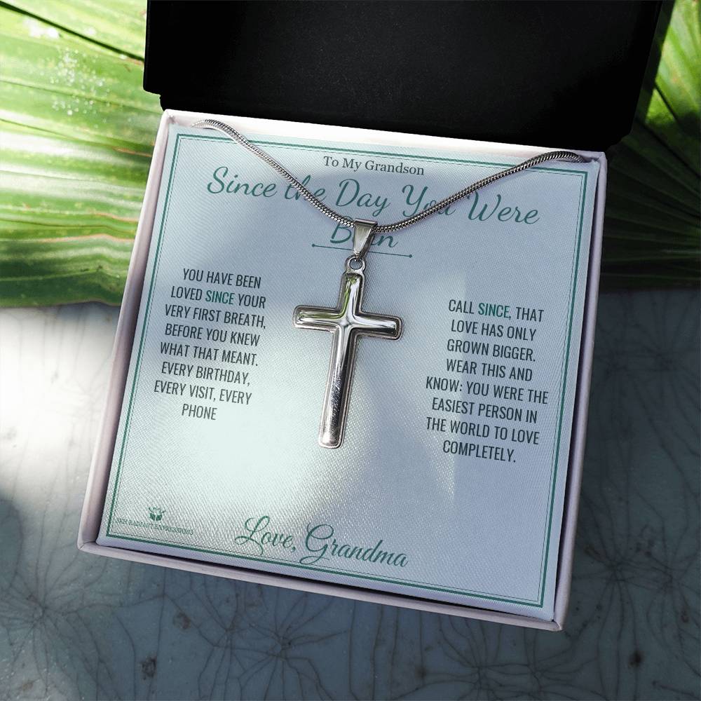 Since the Day You Were Born - Artisan Cross Necklace for Grandson