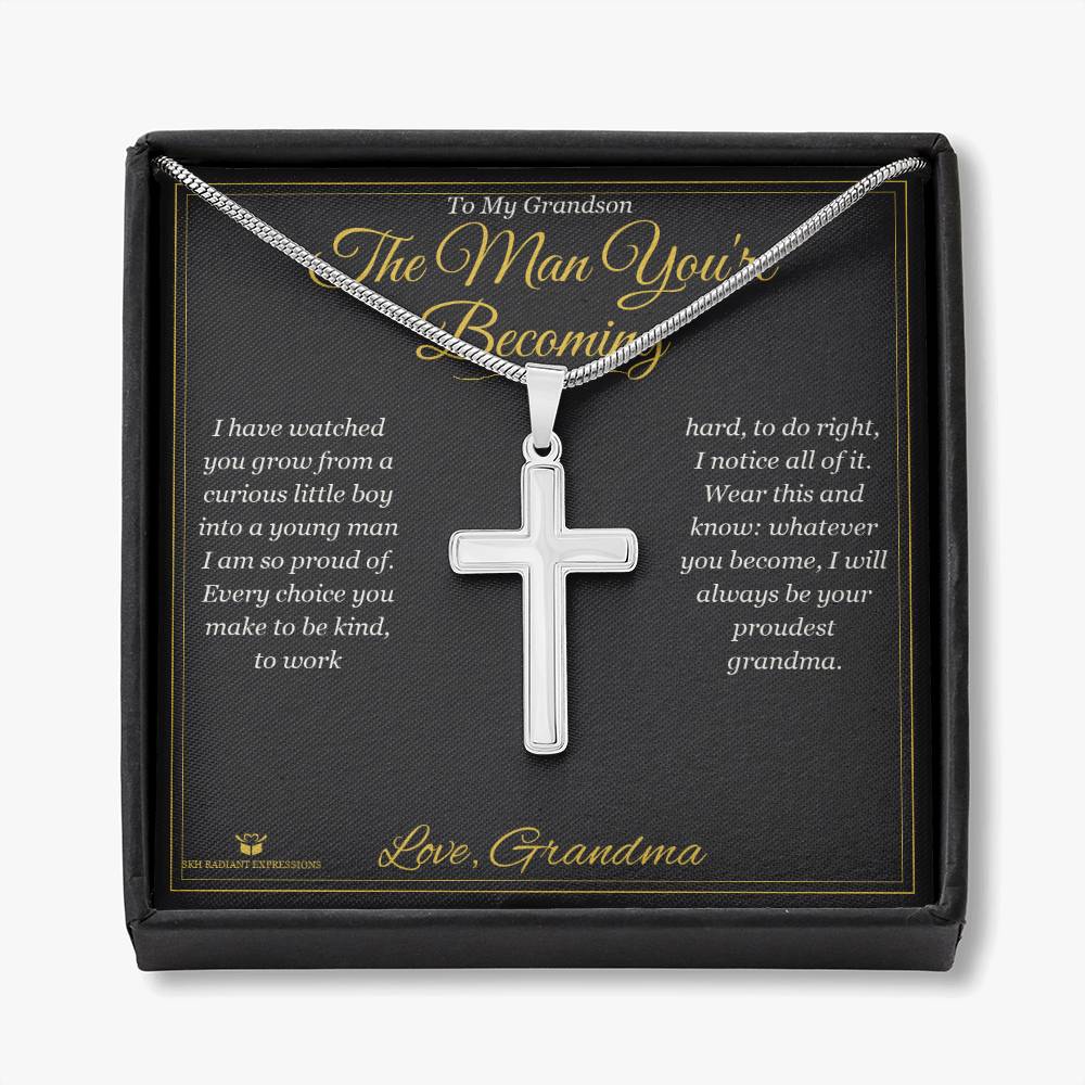 The Man You're Becoming - Artisan Cross Necklace for Grandson - personalized keepsake gift from SKH Radiant Expressions