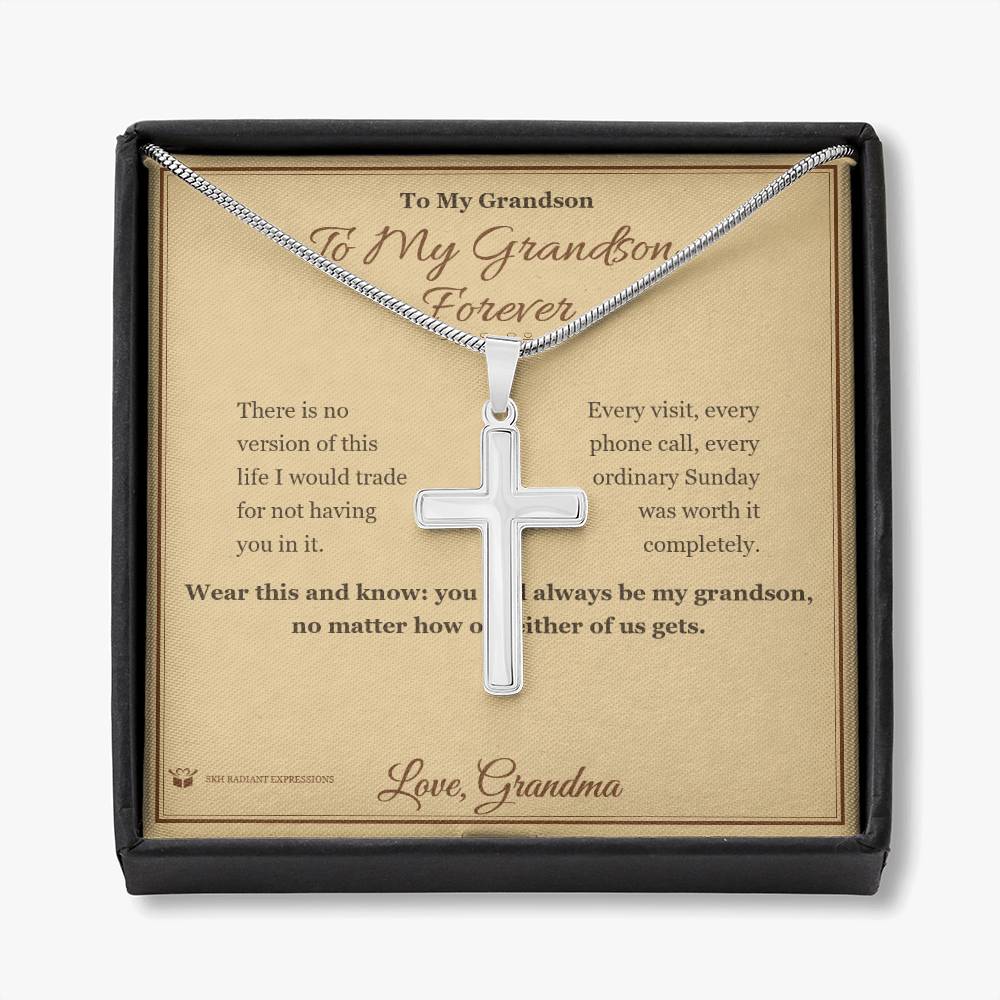 To My Grandson, Forever - Artisan Cross Necklace for Grandson