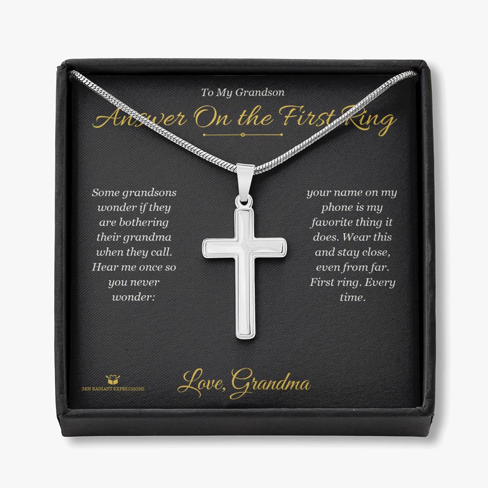 Answer On the First Ring - Artisan Cross Necklace for Grandson