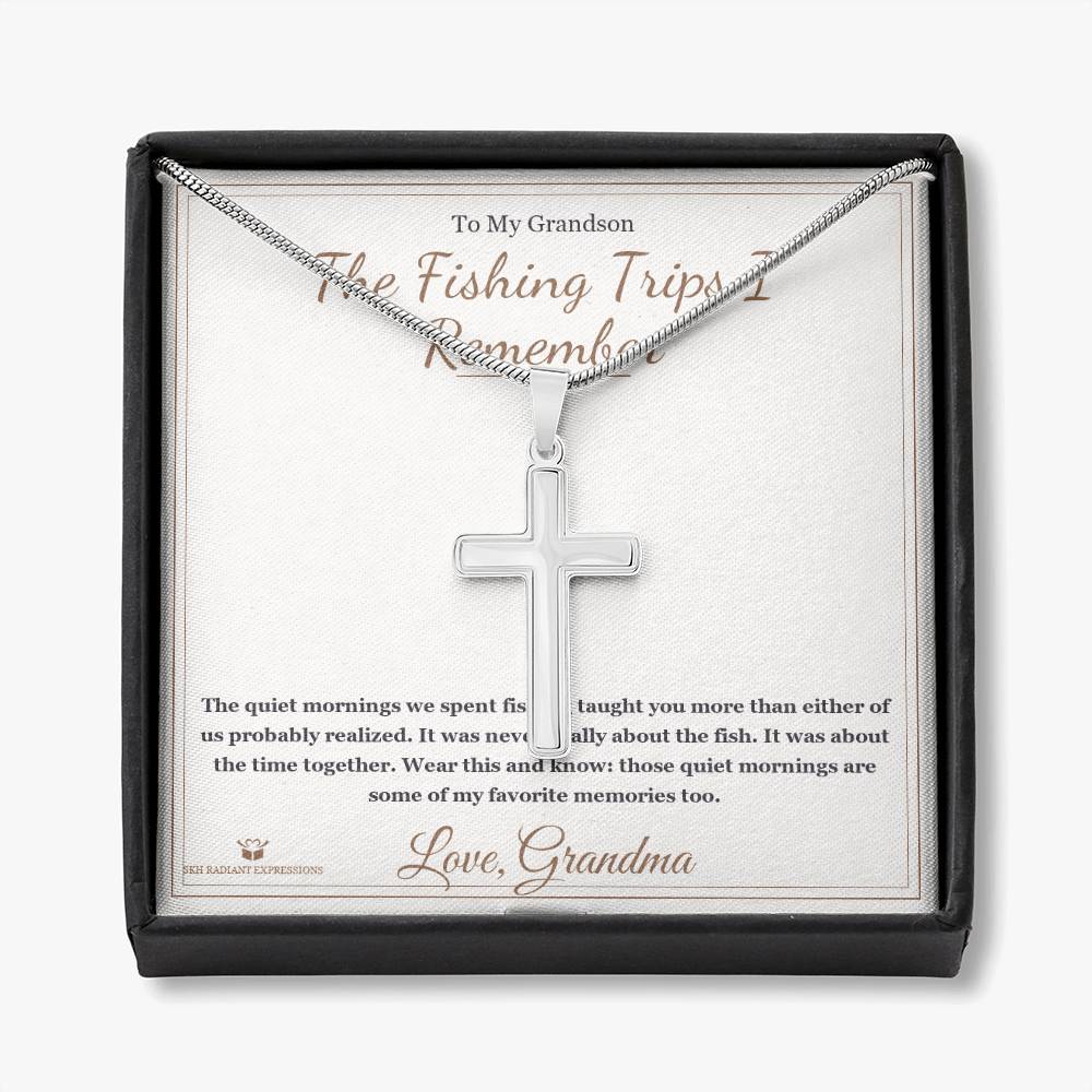 The Fishing Trips I Remember - Artisan Cross Necklace for Grandson