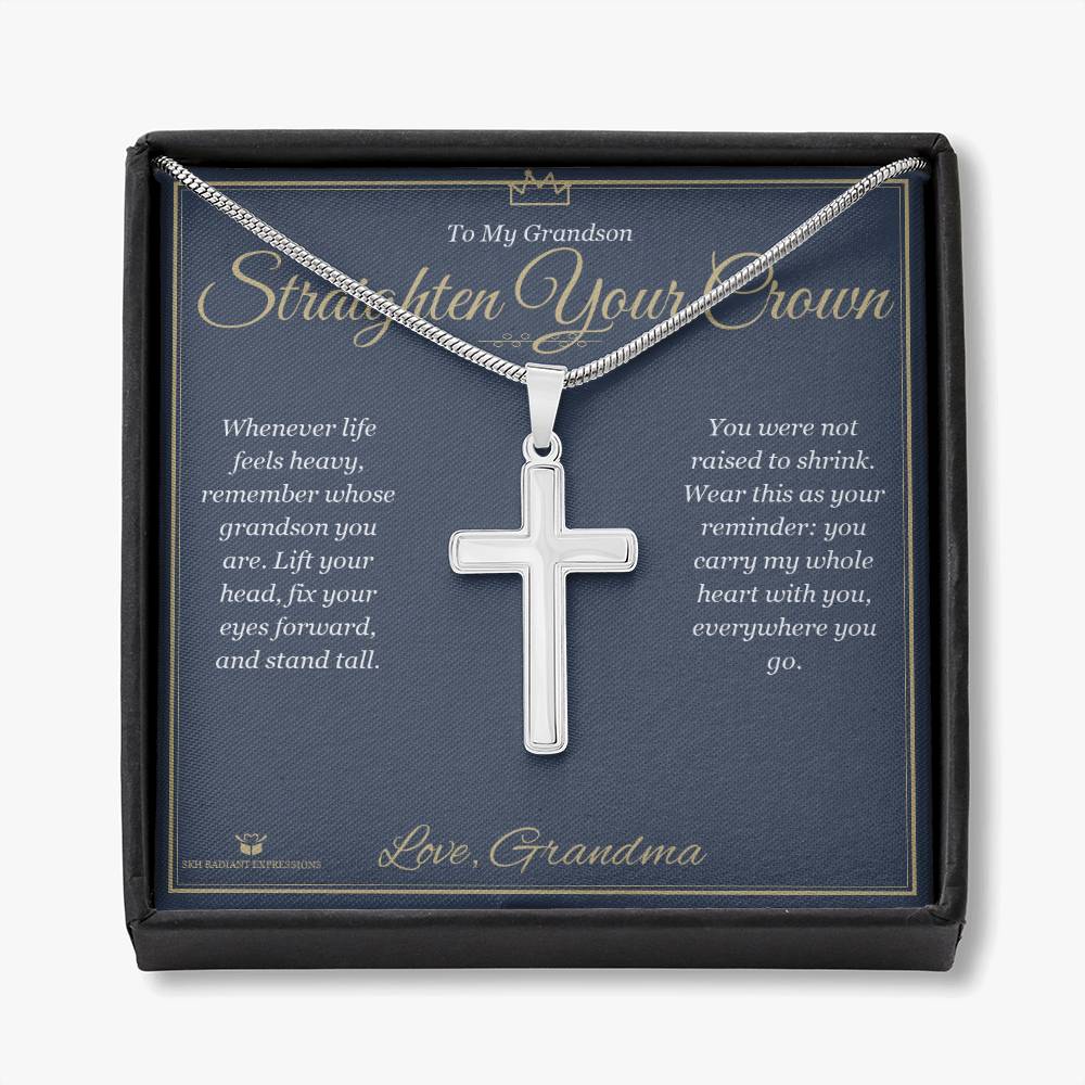 Straighten Your Crown - Artisan Cross Necklace for Grandson - personalized keepsake gift from SKH Radiant Expressions