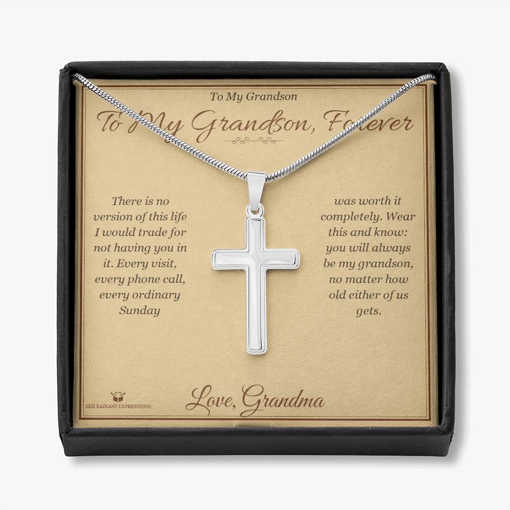 To My Grandson, Forever - Artisan Cross Necklace for Grandson