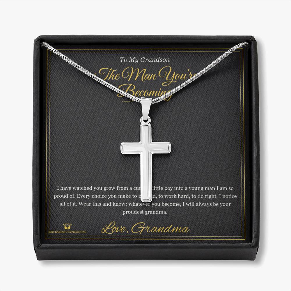The Man You're Becoming - Artisan Cross Necklace for Grandson