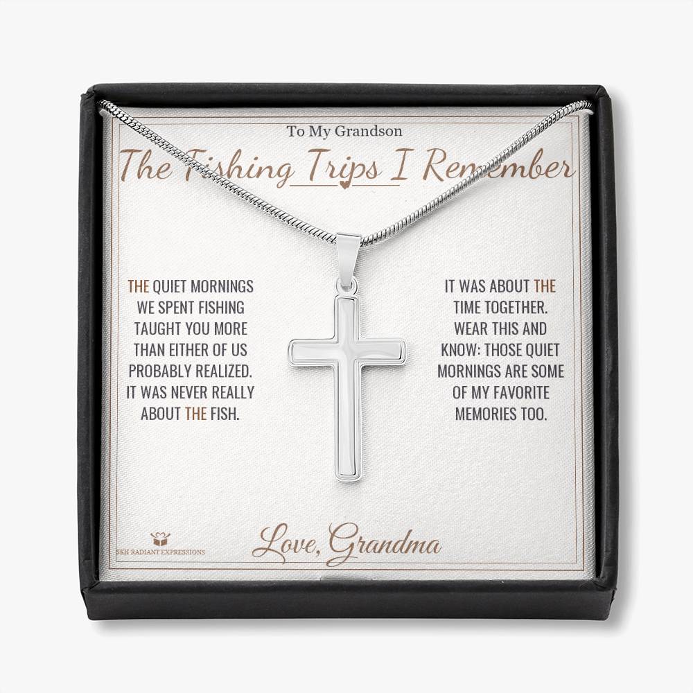 The Fishing Trips I Remember - Artisan Cross Necklace for Grandson
