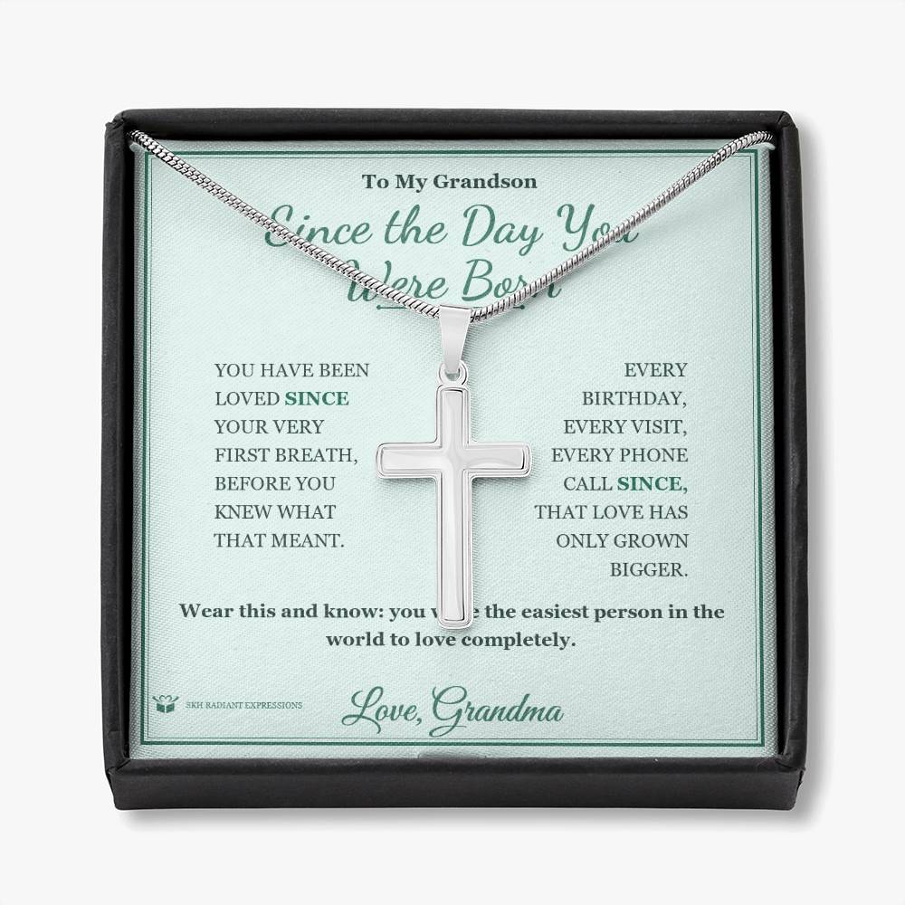 Since the Day You Were Born - Artisan Cross Necklace for Grandson