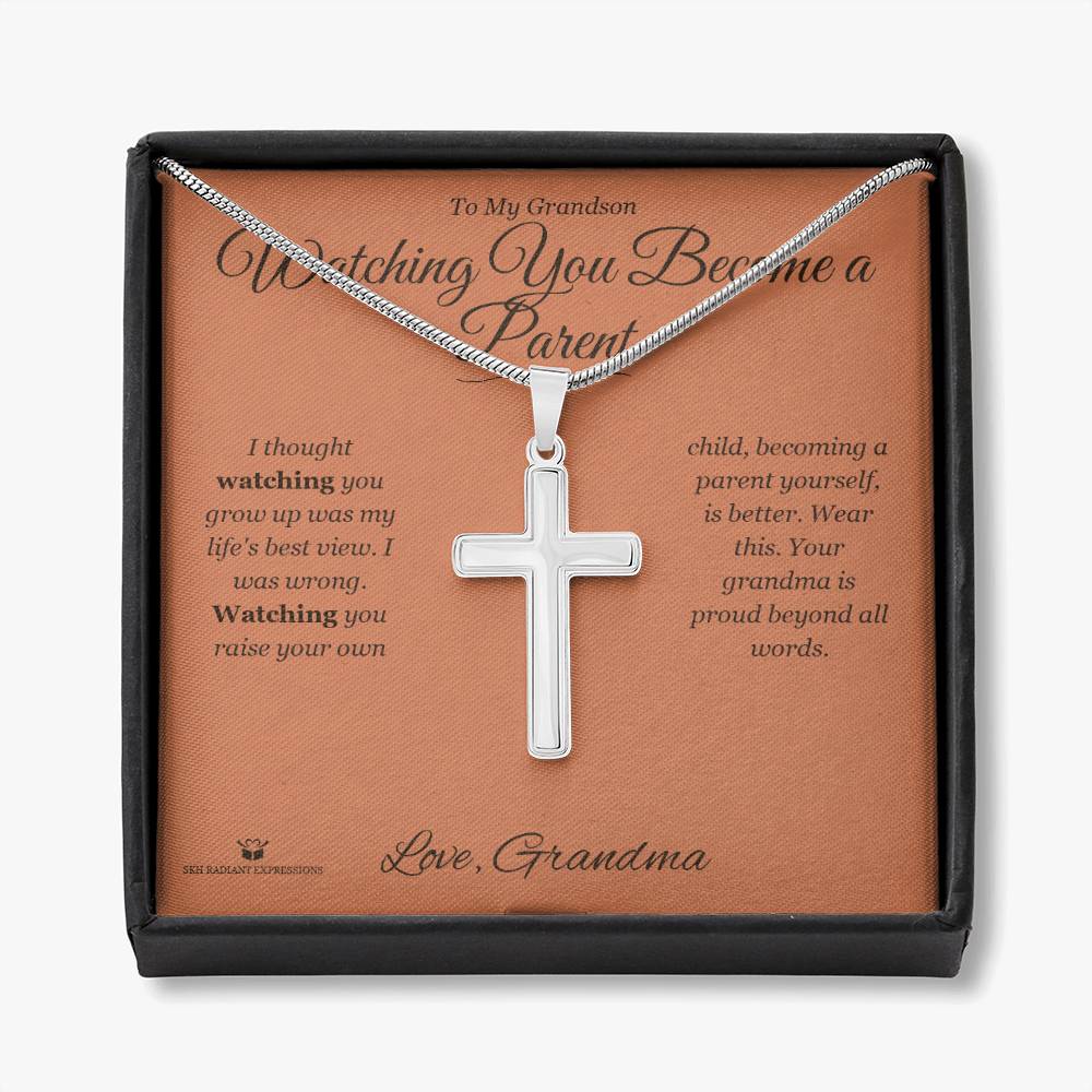Watching You Become a Parent - Artisan Cross Necklace for Grandson - personalized keepsake gift from SKH Radiant Expressions