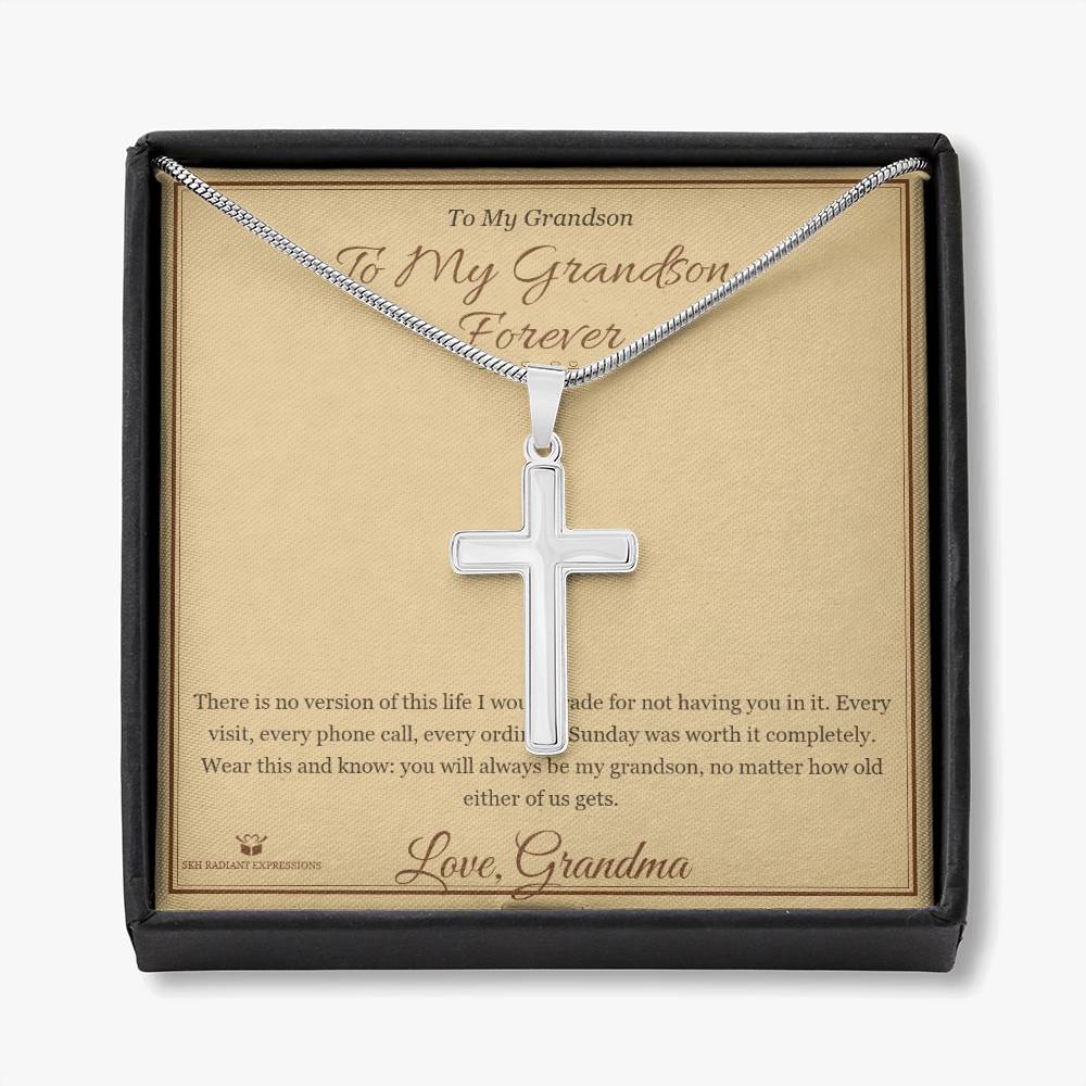To My Grandson, Forever - Artisan Cross Necklace for Grandson