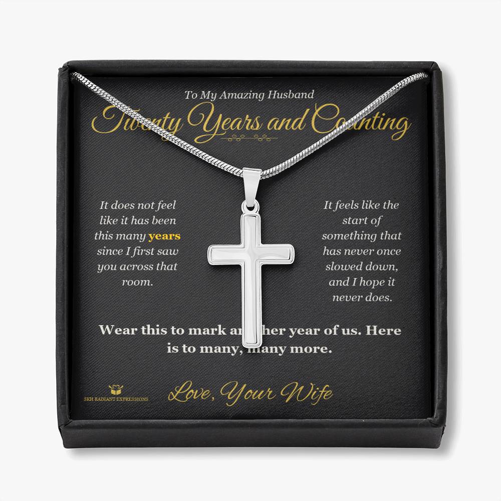 Twenty Years and Counting - Artisan Cross Necklace for Husband - personalized keepsake gift from SKH Radiant Expressions