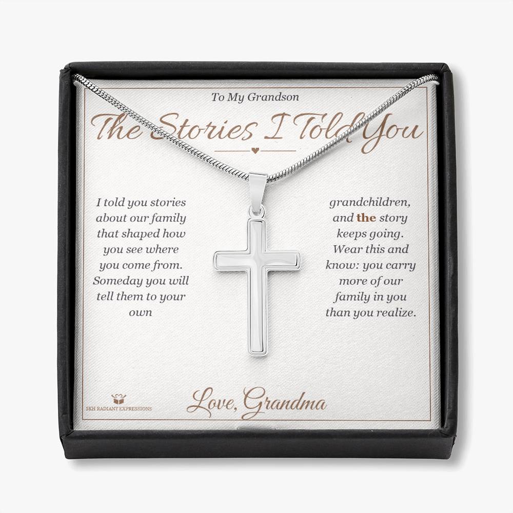 The Stories I Told You - Artisan Cross Necklace for Grandson - personalized keepsake gift from SKH Radiant Expressions