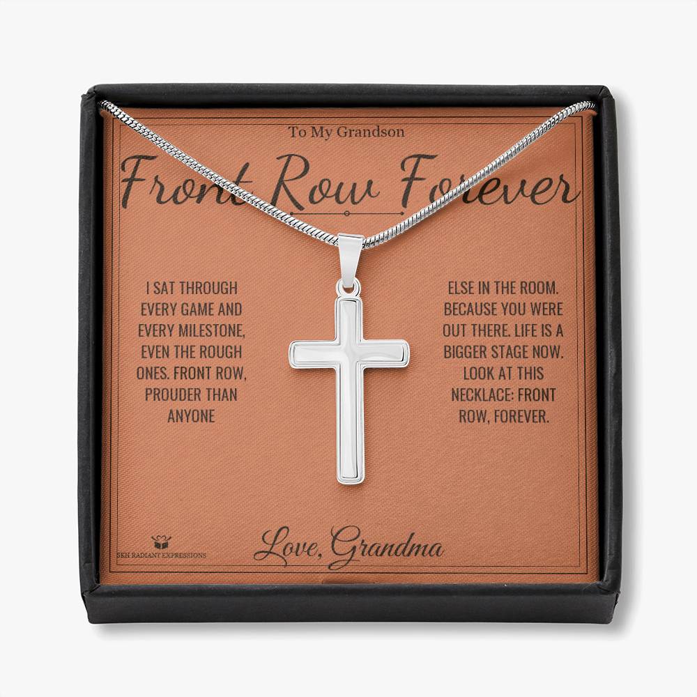 Front Row Forever - Artisan Cross Necklace for Grandson - personalized keepsake gift from SKH Radiant Expressions