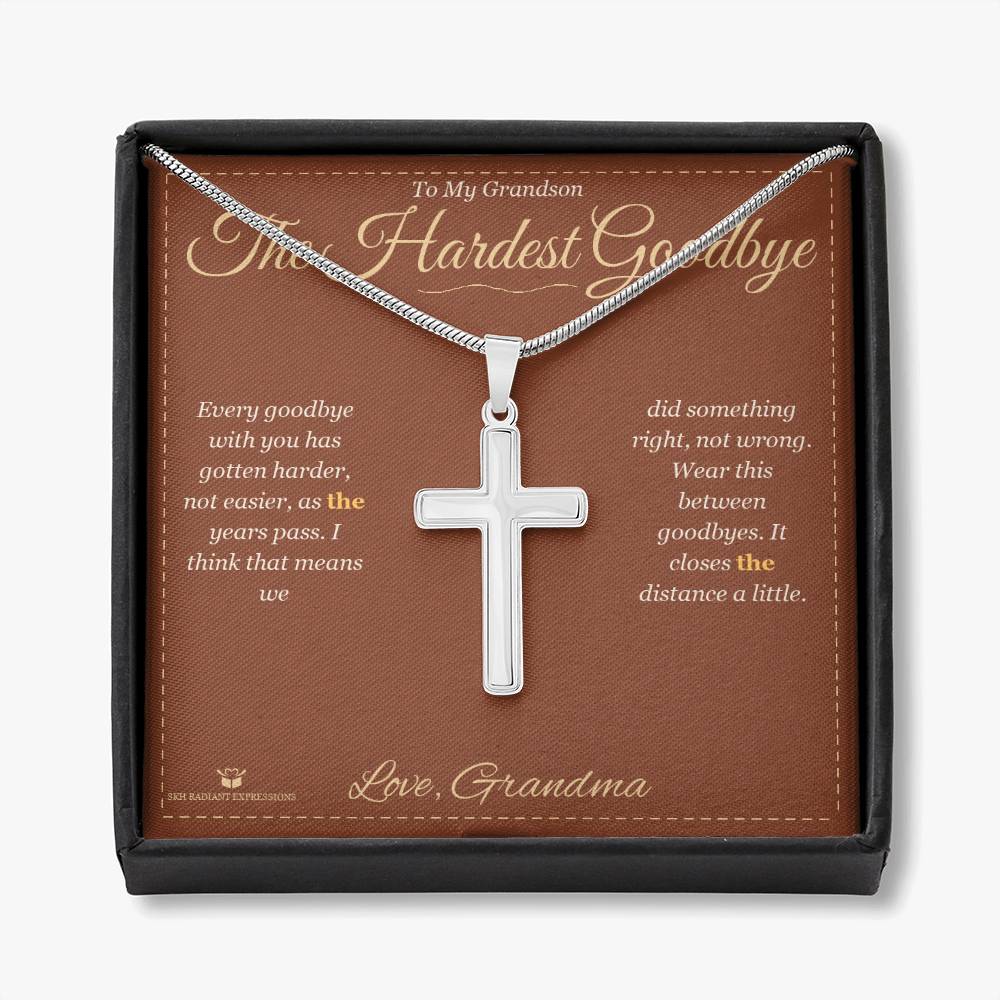 The Hardest Goodbye - Artisan Cross Necklace for Grandson - personalized keepsake gift from SKH Radiant Expressions