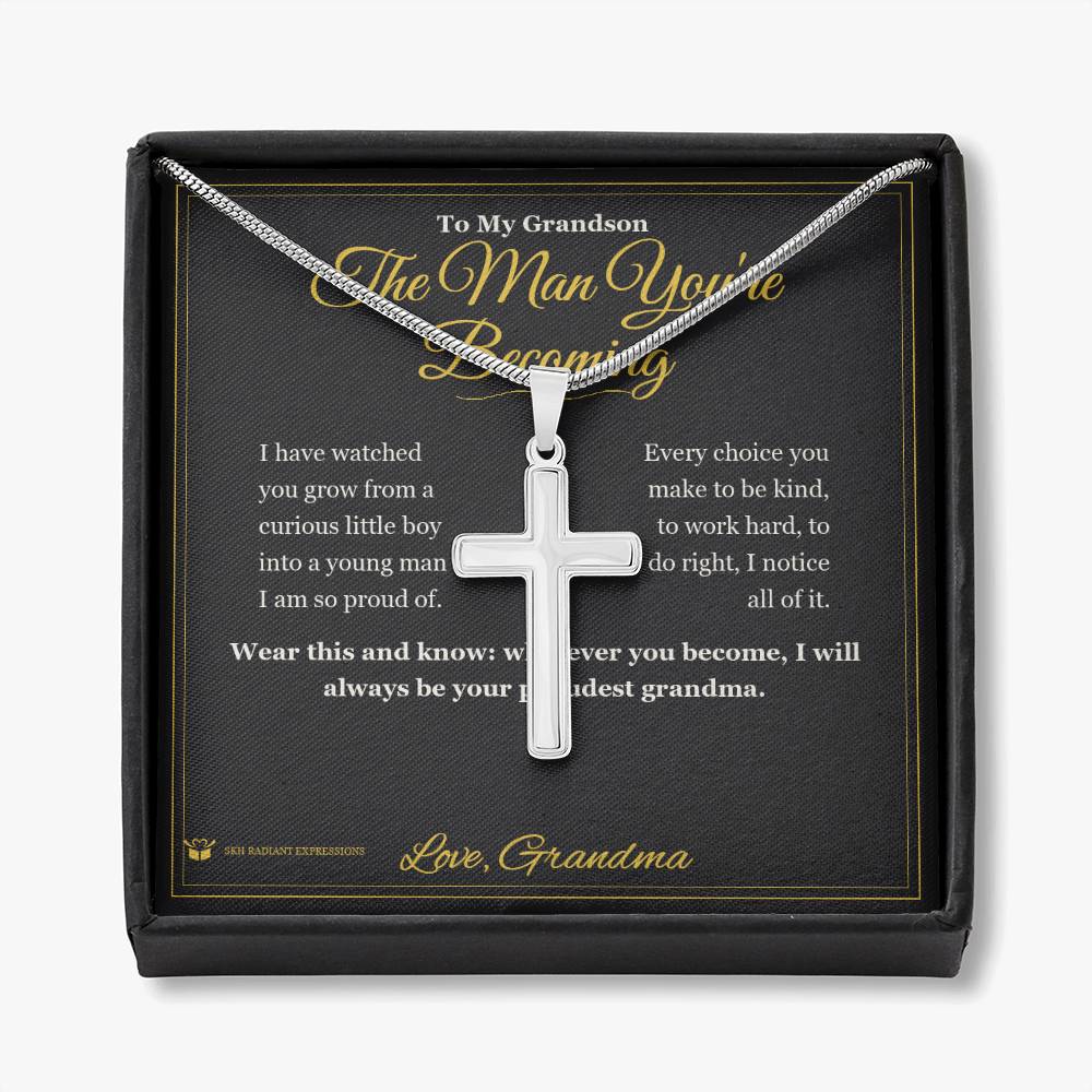 The Man You're Becoming - Artisan Cross Necklace for Grandson