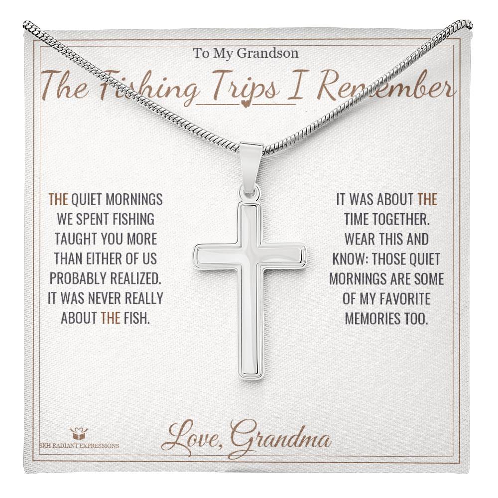 The Fishing Trips I Remember - Artisan Cross Necklace for Grandson