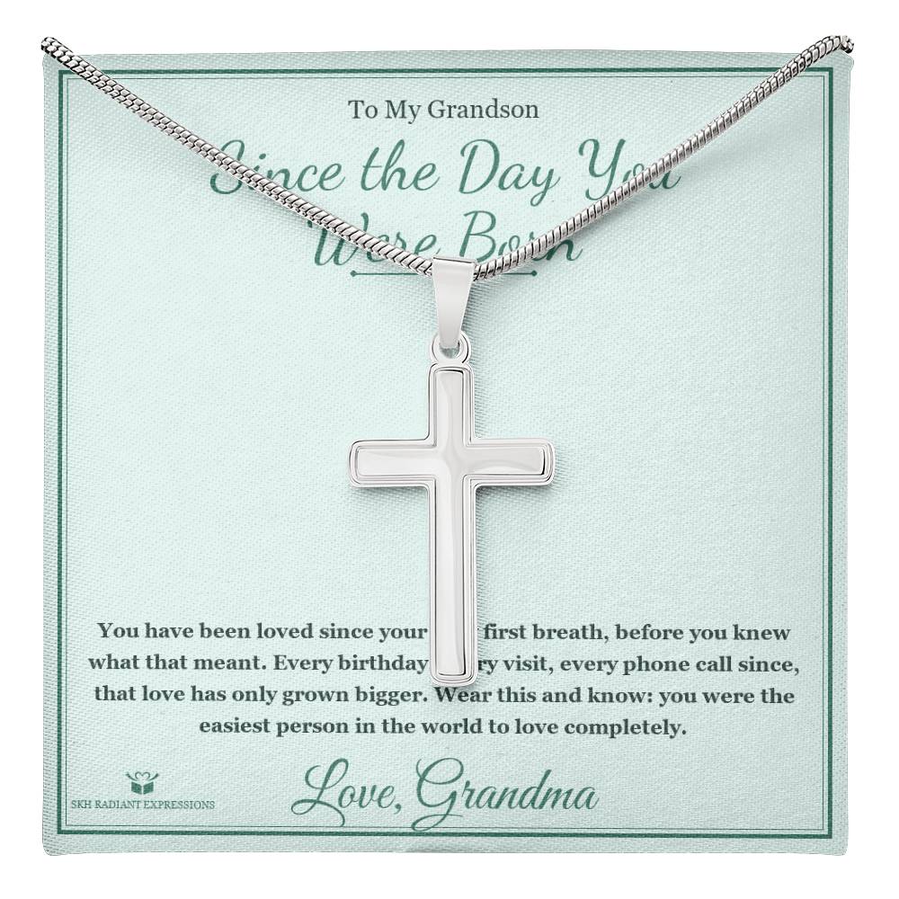Since the Day You Were Born - Artisan Cross Necklace for Grandson