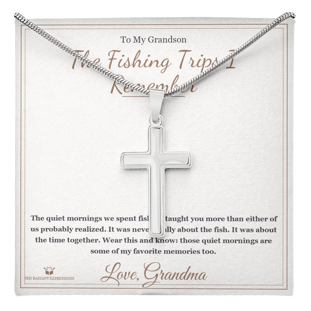 The Fishing Trips I Remember - Artisan Cross Necklace for Grandson