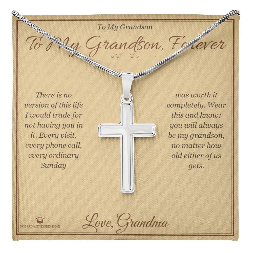 To My Grandson, Forever - Artisan Cross Necklace for Grandson