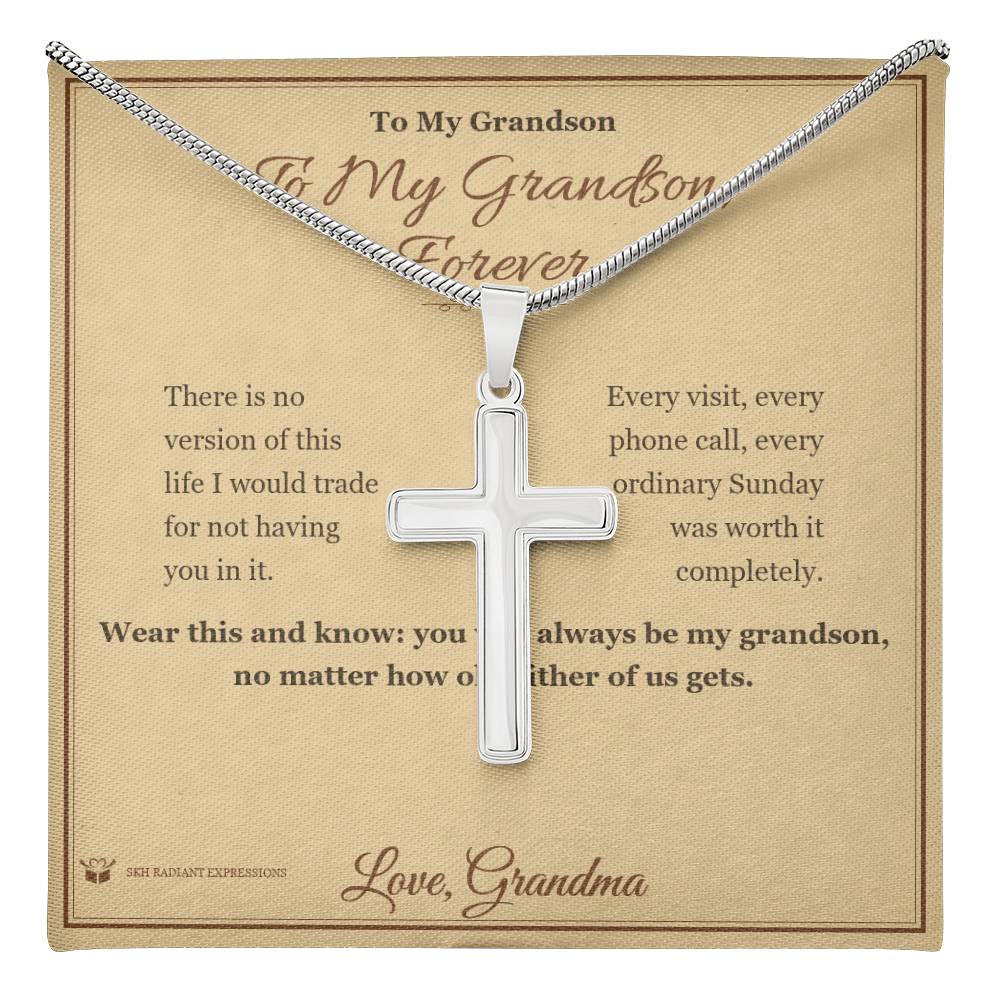 To My Grandson, Forever - Artisan Cross Necklace for Grandson