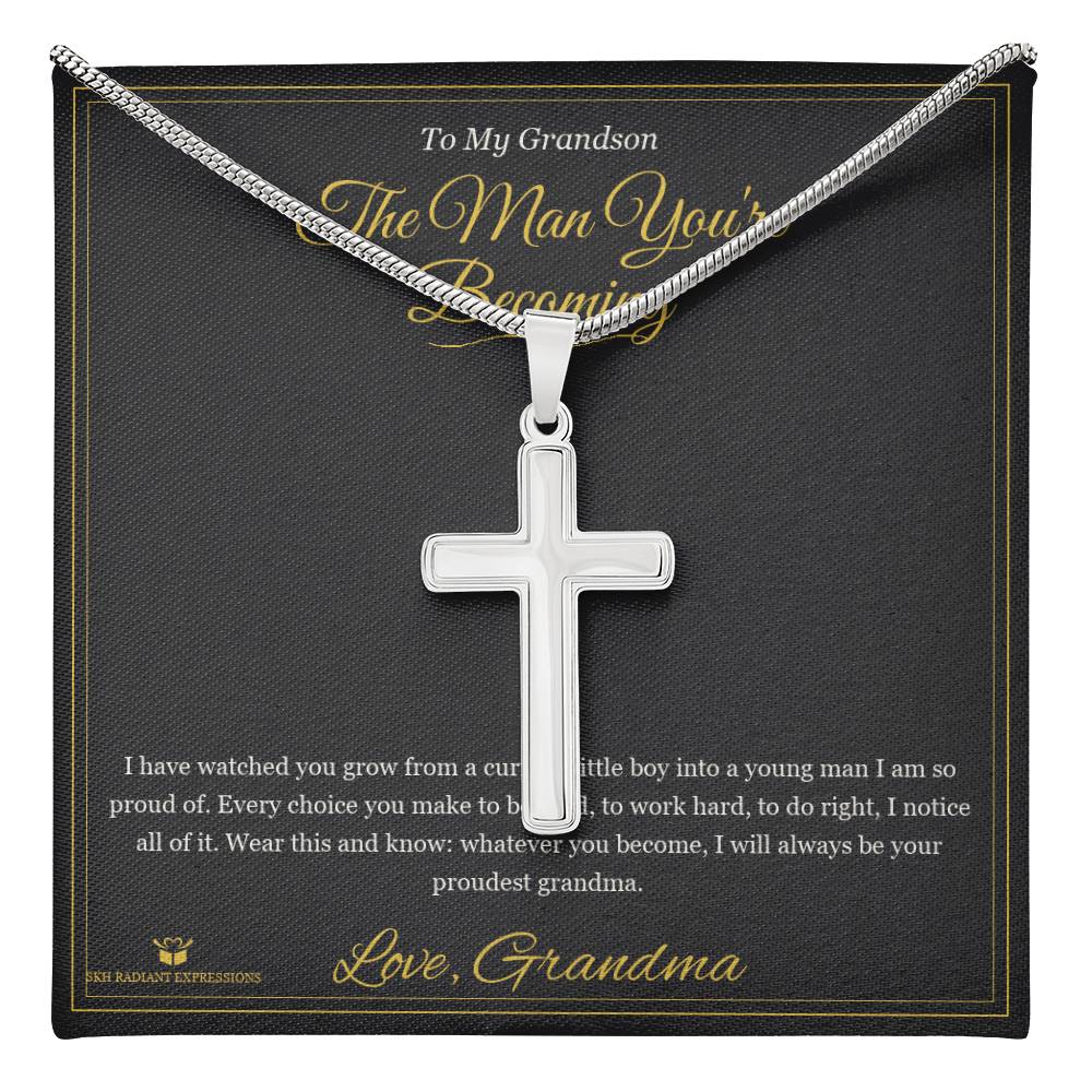 The Man You're Becoming - Artisan Cross Necklace for Grandson