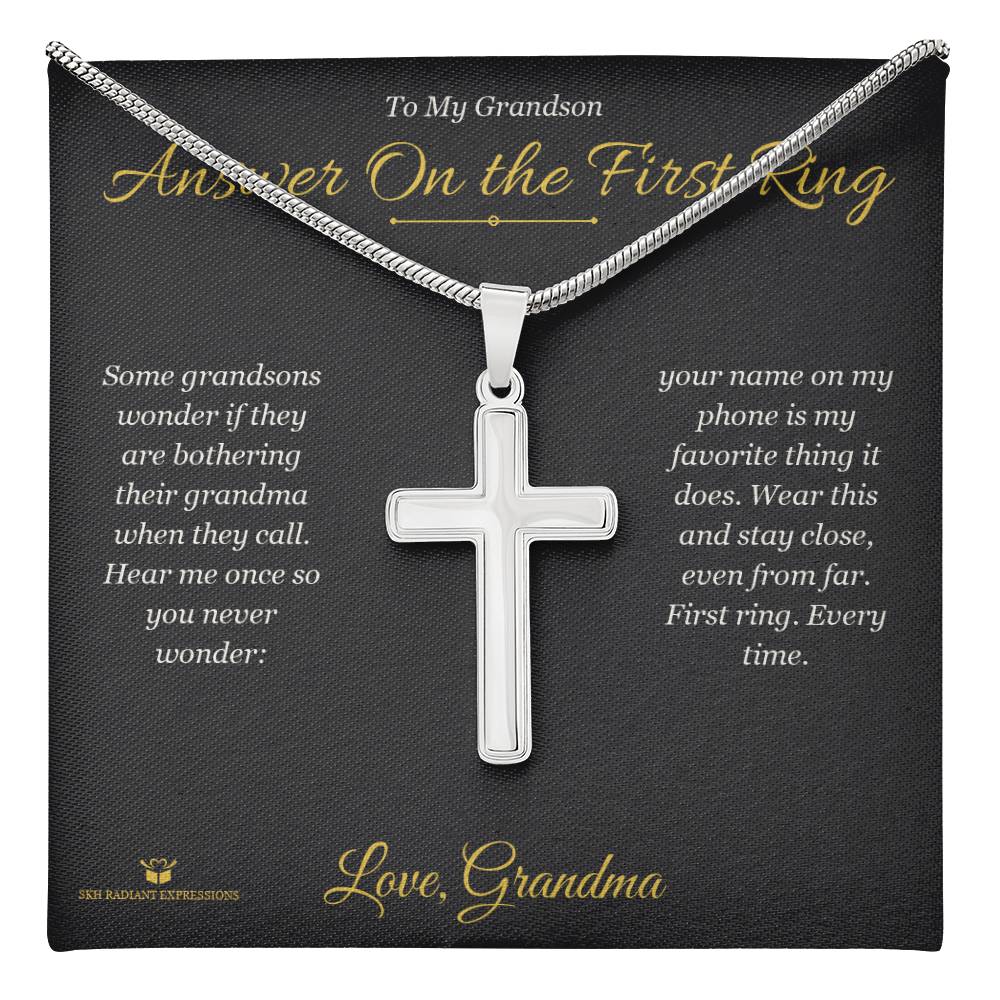 Answer On the First Ring - Artisan Cross Necklace for Grandson