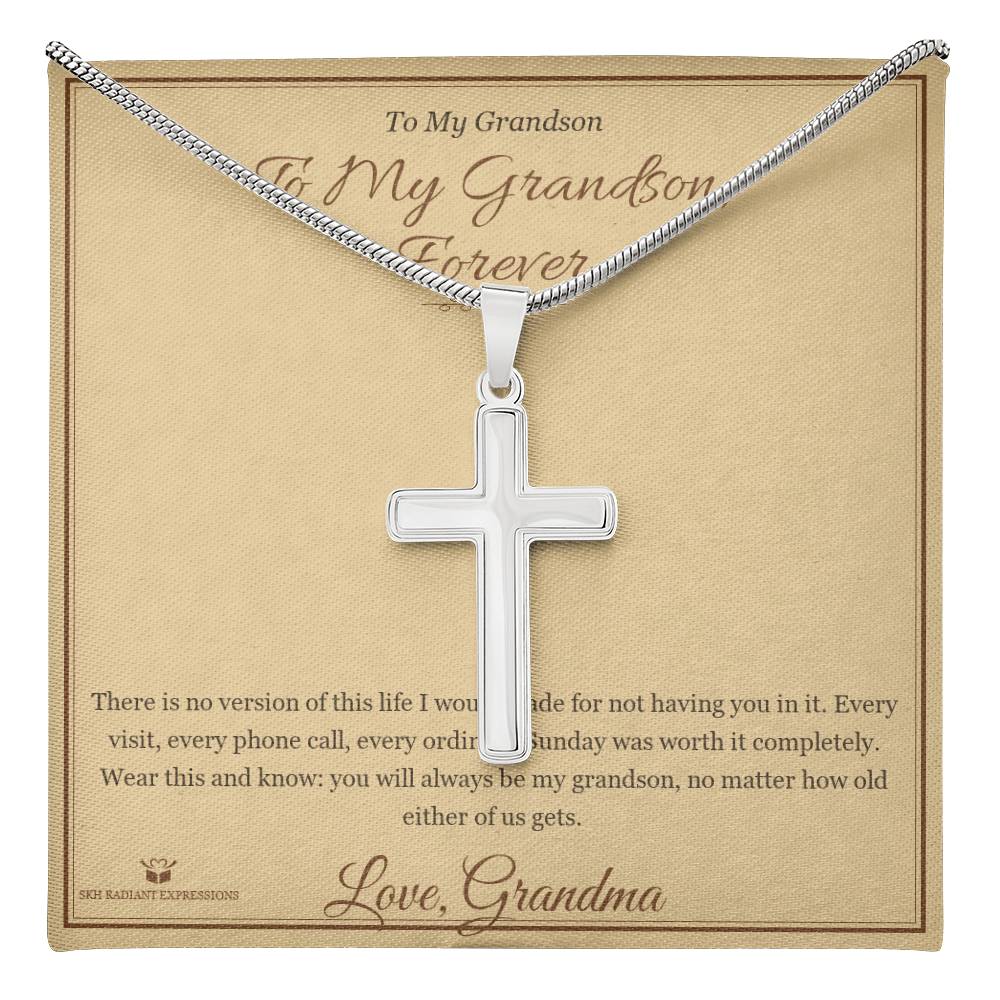 To My Grandson, Forever - Artisan Cross Necklace for Grandson