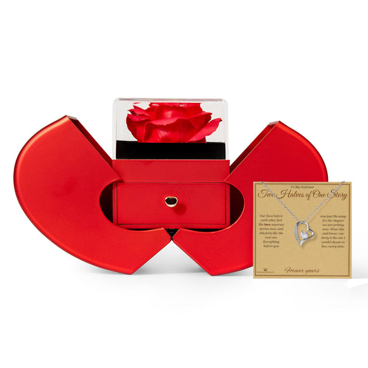 Two Halves of One Story - Forever Love Necklace with Red Rose Box for Soulmate - personalized keepsake gift from SKH Radiant Expressions