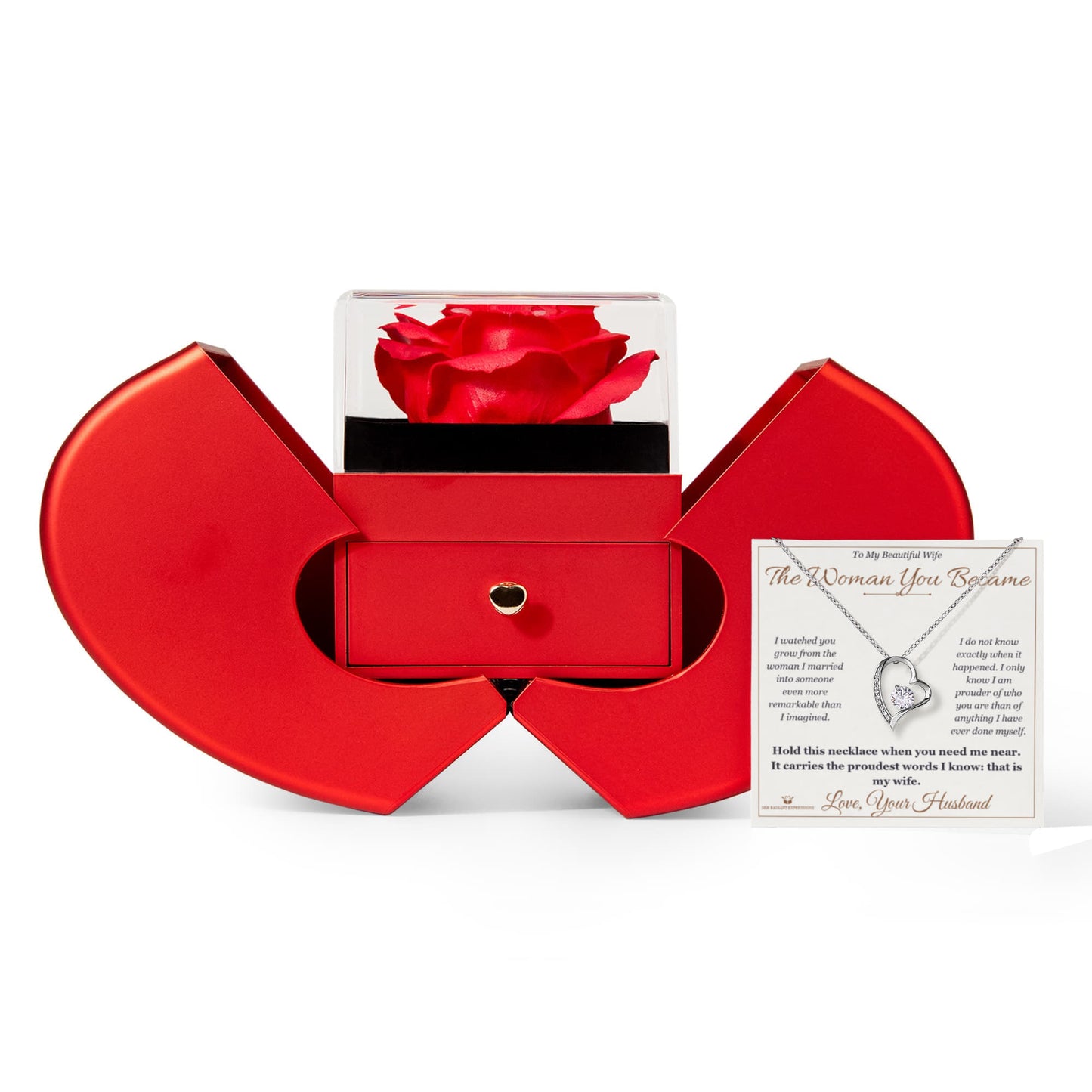 The Woman You Became - Forever Love Necklace with Red Rose Box for Wife - personalized keepsake gift from SKH Radiant Expressions
